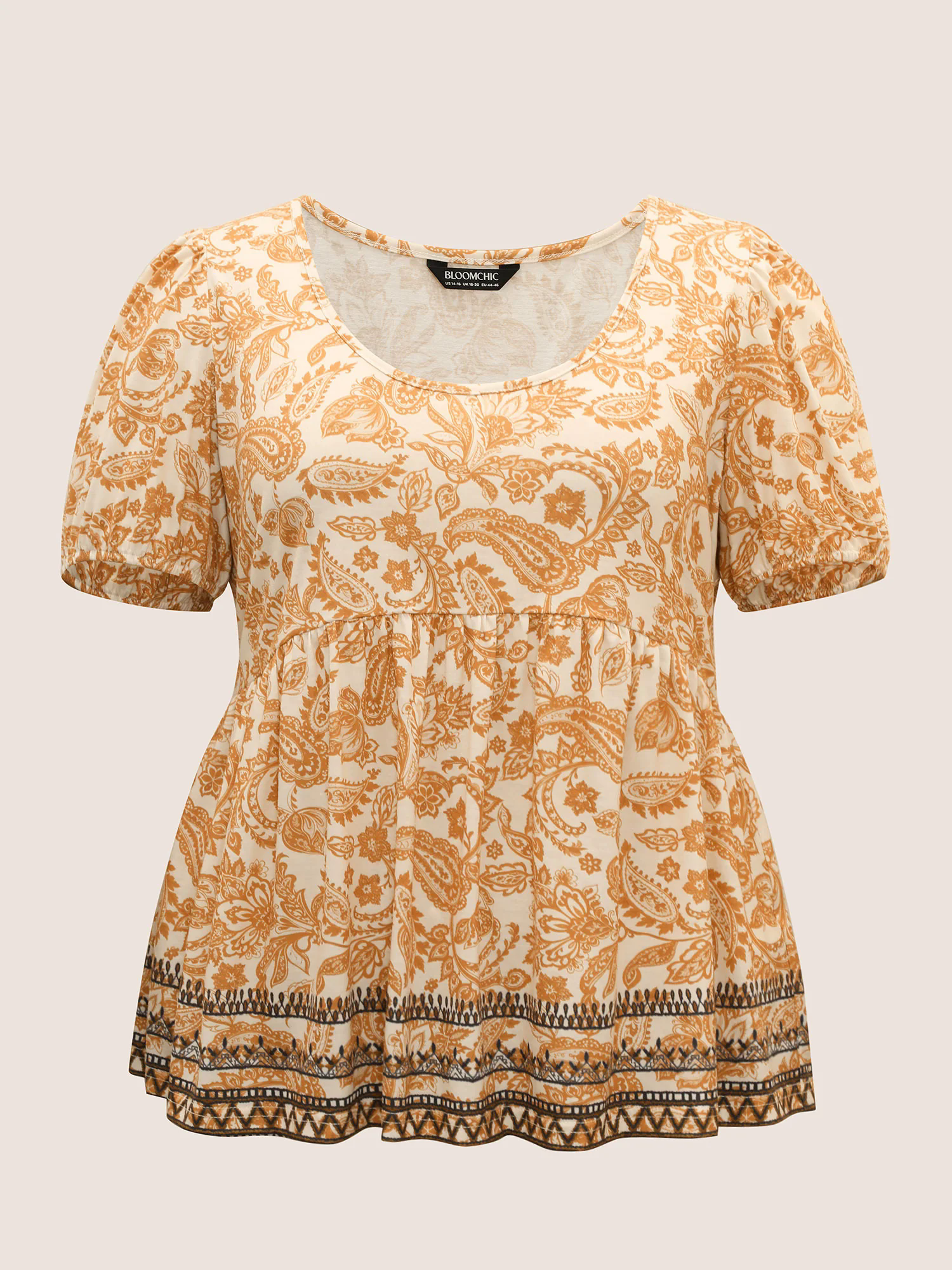 Boho Print Contrast Puff Sleeve T-shirt Boho Print Contrast Puff Sleeve T-shirt