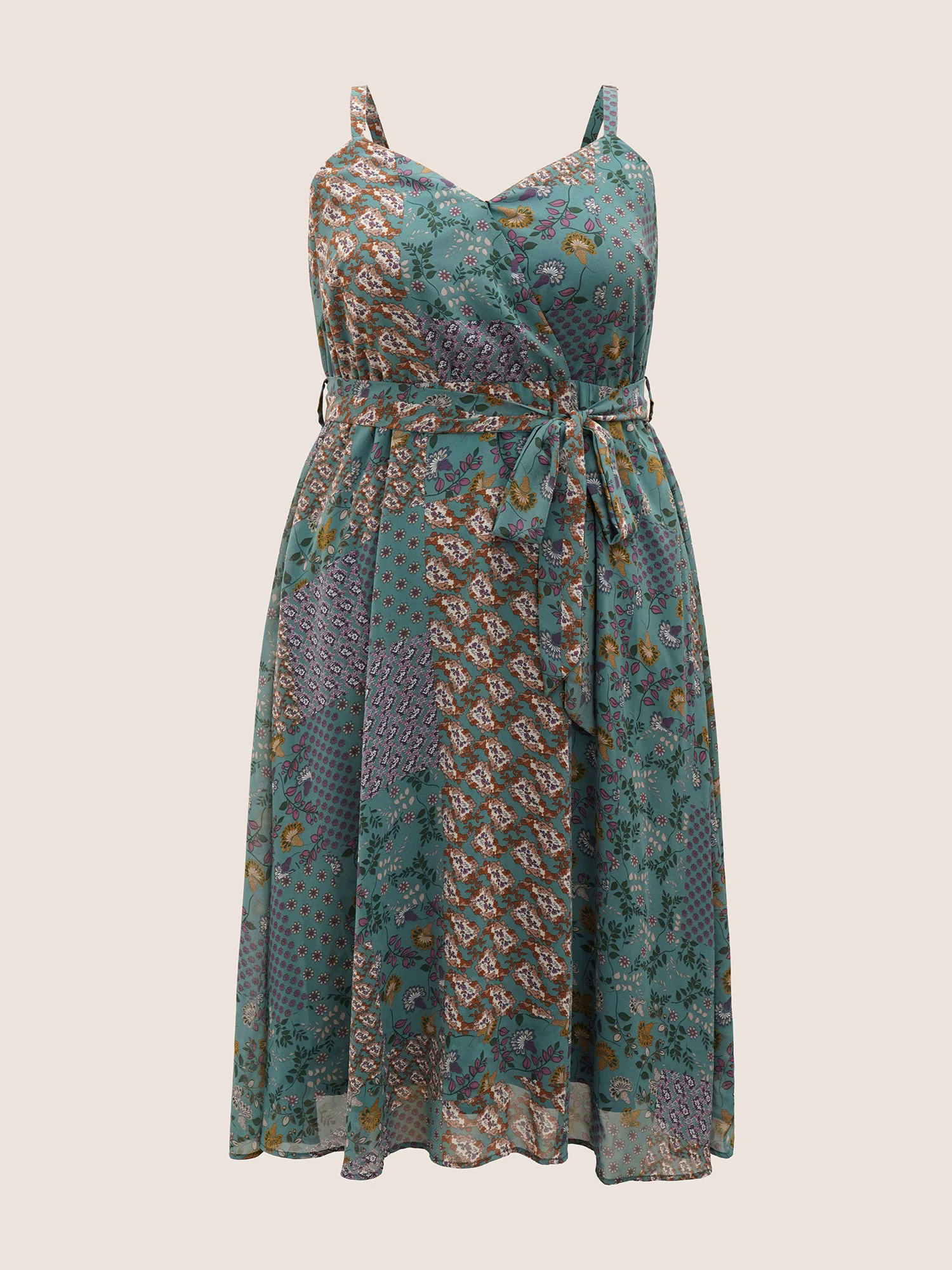 Chiffon Boho Print Wrap Belted Cami Dress Chiffon Boho Print Wrap Belted Cami Dress