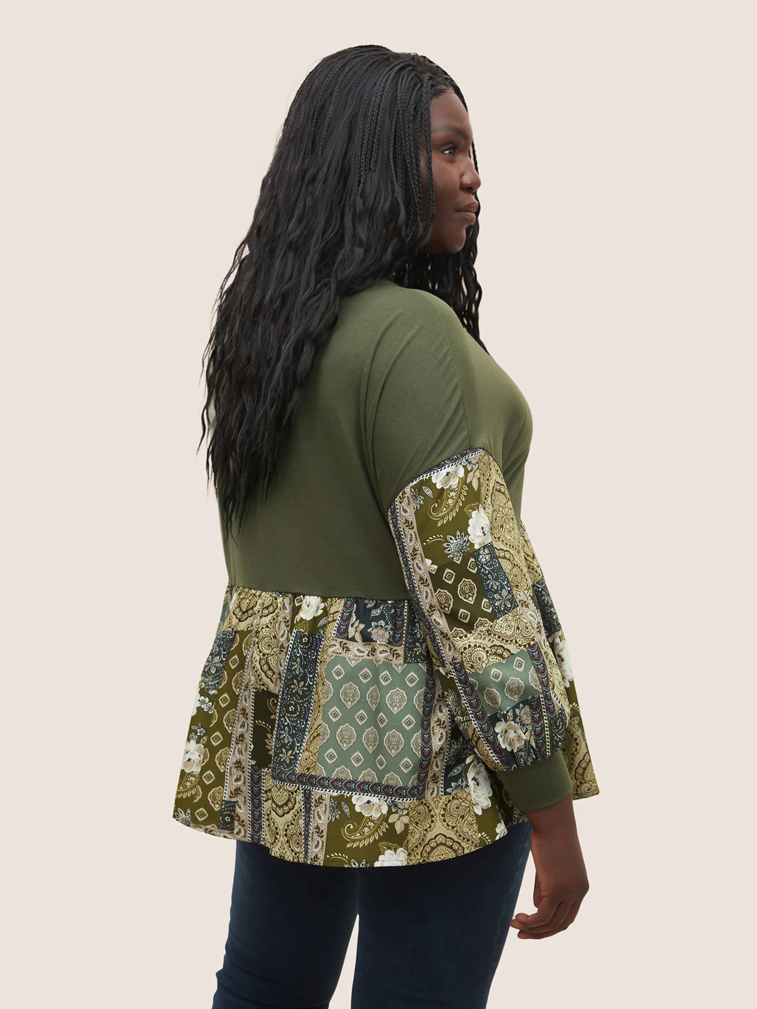 Boho Print Patchwork Lantern Sleeve T-shirt Boho Print Patchwork Lantern Sleeve T-shirt