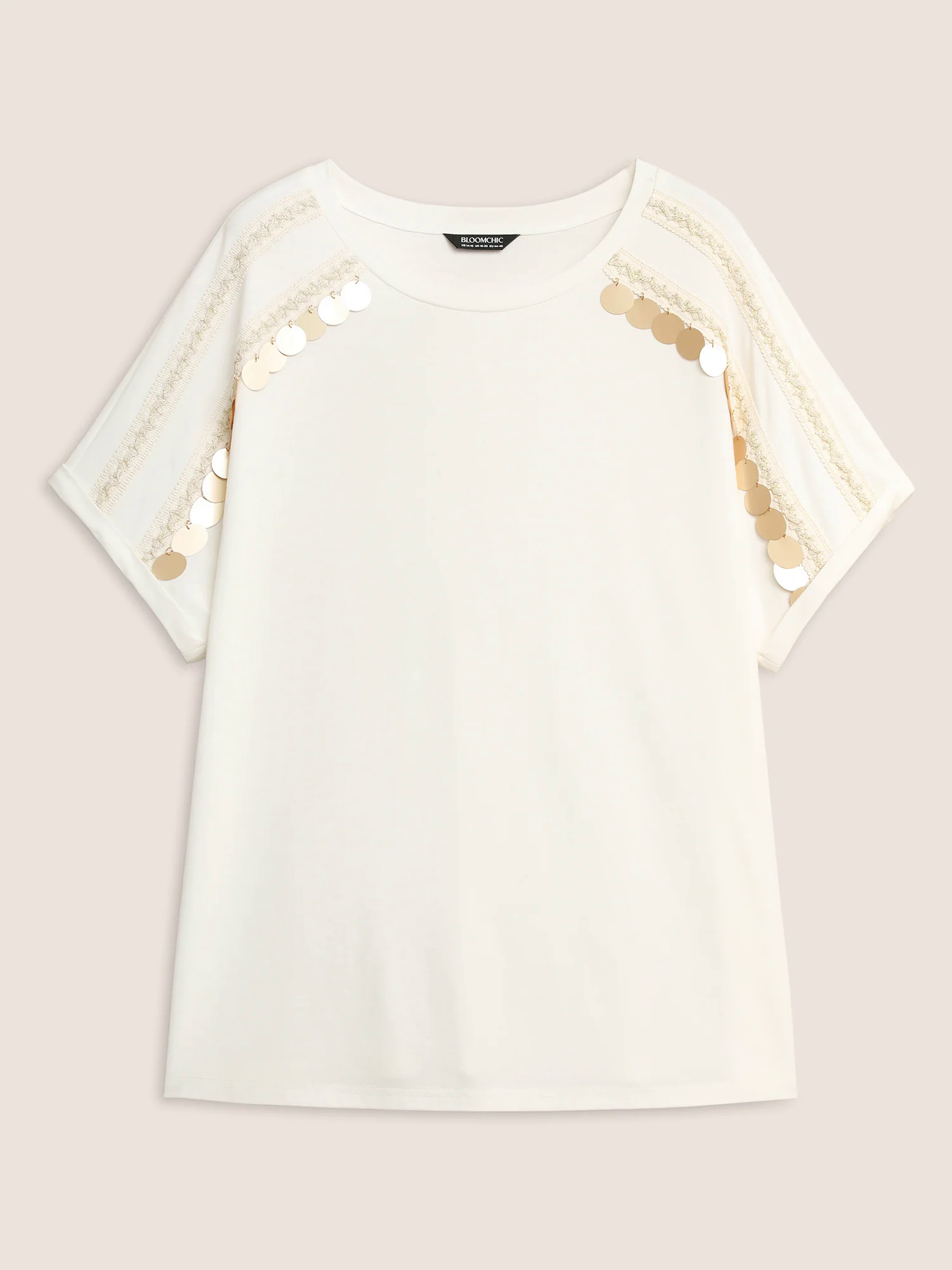 Glitter Decorated Round Neck Batwing Sleeve T-Shirt Glitter Decorated Round Neck Batwing Sleeve T-Shirt