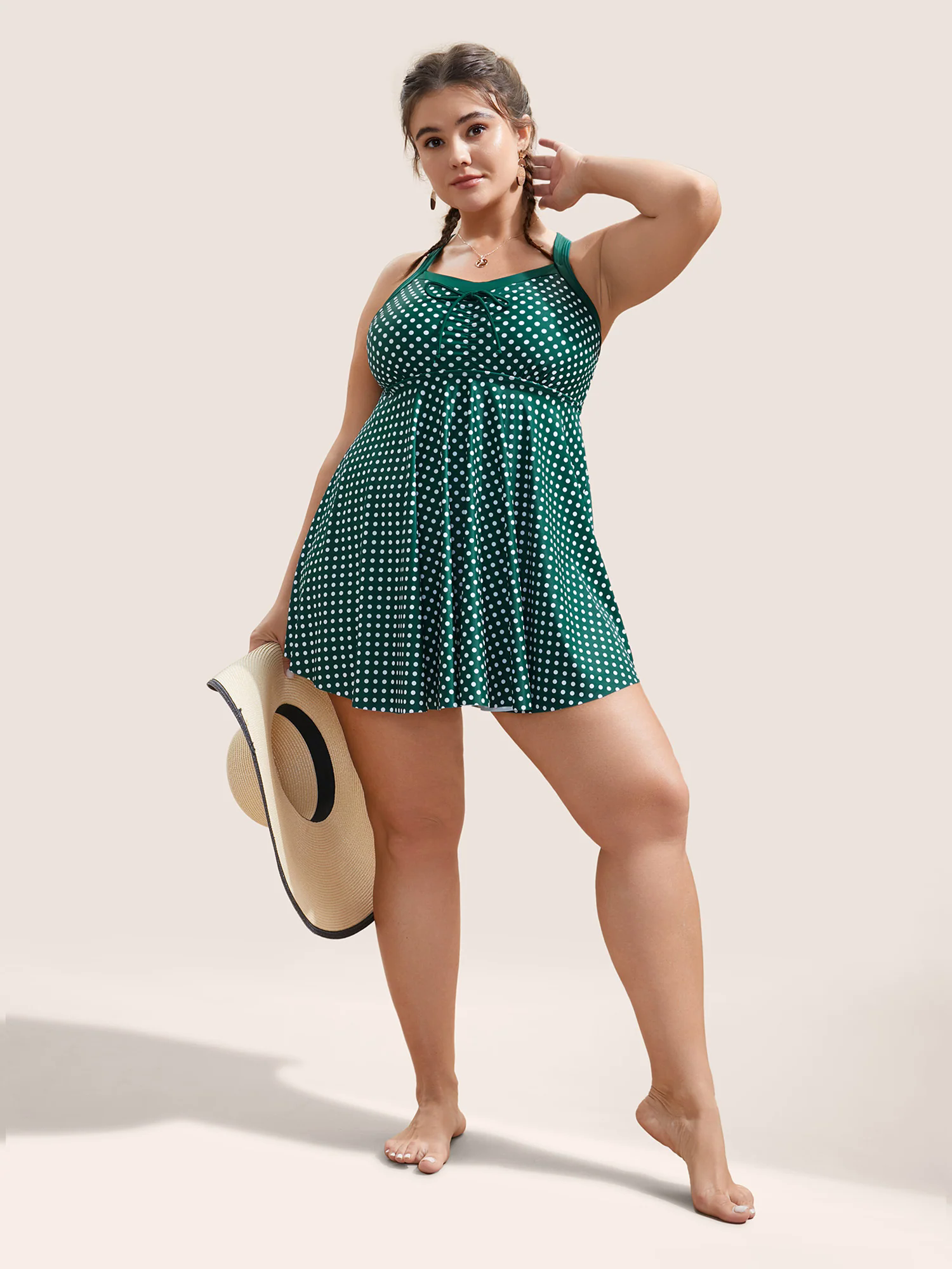 Polka Dot Bowknot Detail Ruched Swim Dress Polka Dot Bowknot Detail Ruched Swim Dress