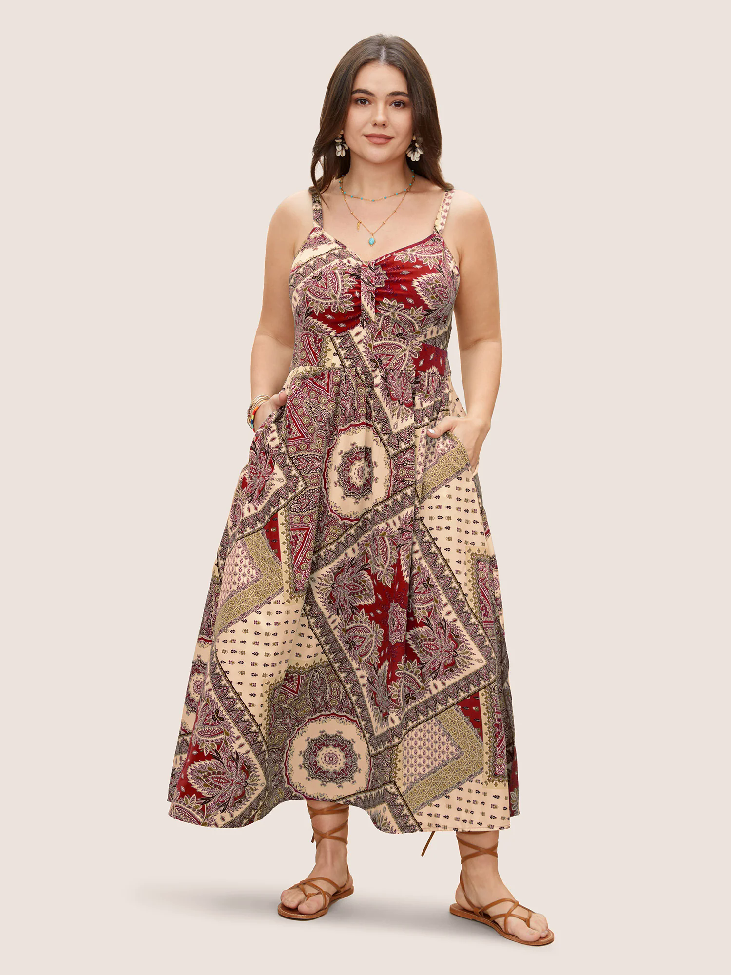 Bandana Print Ruched Split Hem Cami Dress Bandana Print Ruched Split Hem Cami Dress