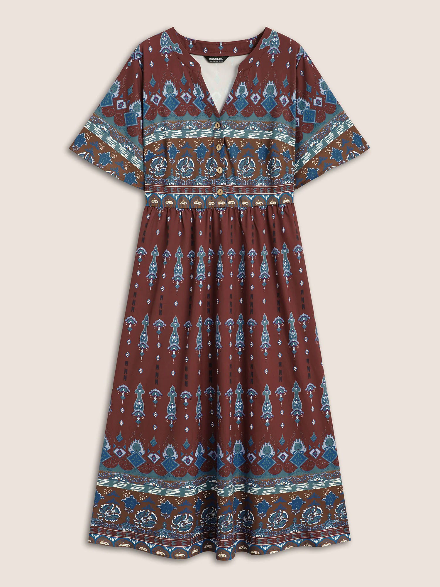 Bandana Print Notched Button Detail Dress