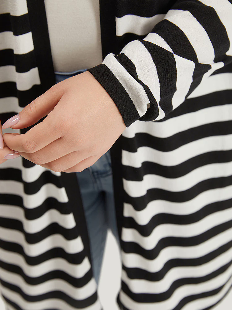 Striped Open Front Drop Shoulder Tunic Cardigan