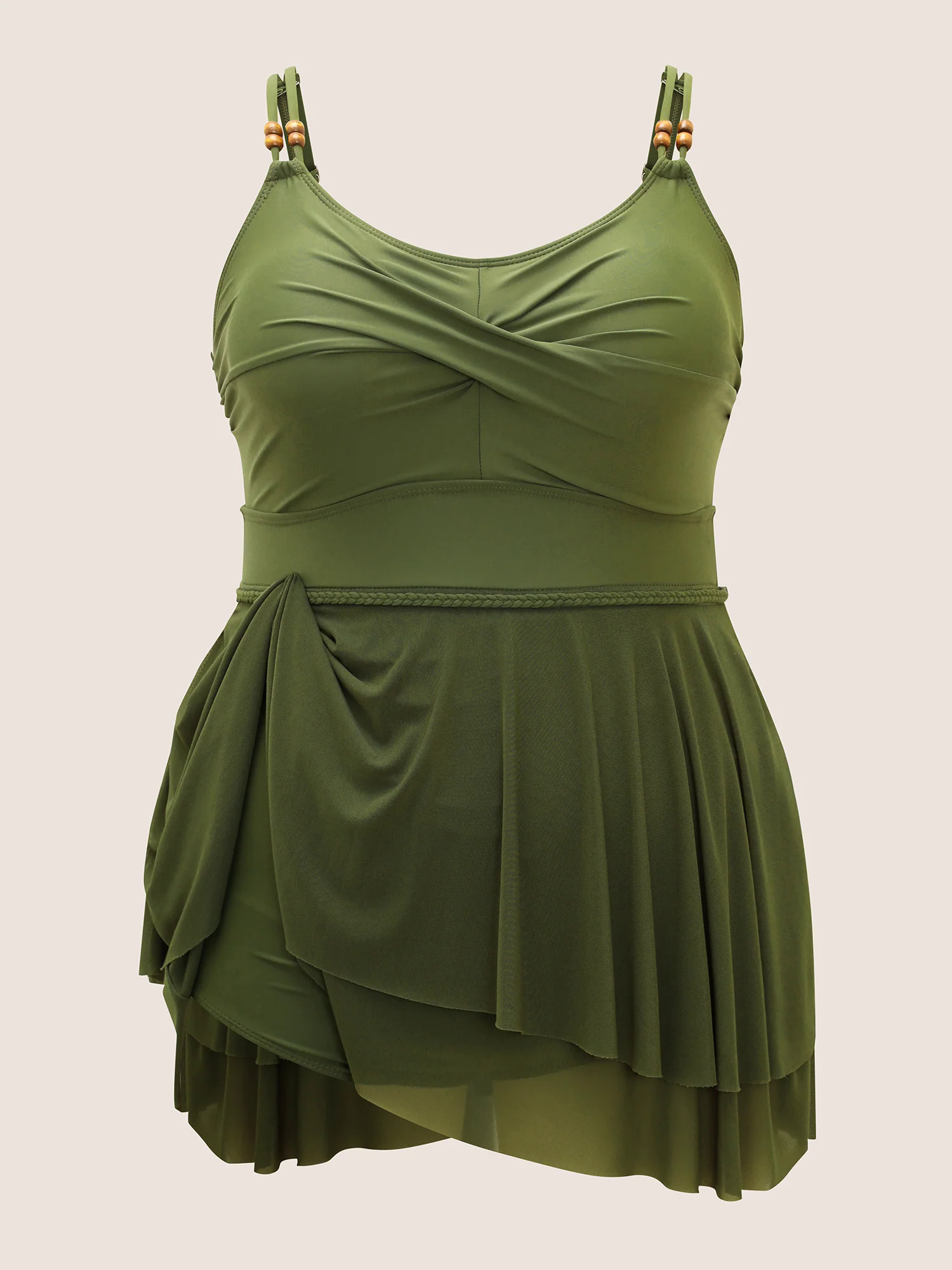 Solid Twist Front Tiered Hem Swim Dress Solid Twist Front Tiered Hem Swim Dress