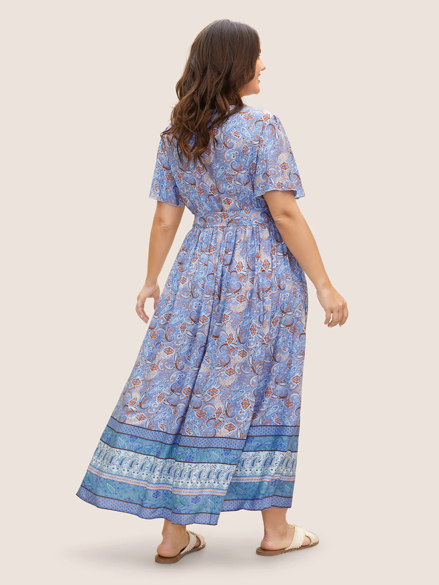 Bandana Surplice Neck Pocket Belted Flutter Hem Maxi Dress Bandana Surplice Neck Pocket Belted Flutter Hem Maxi Dress