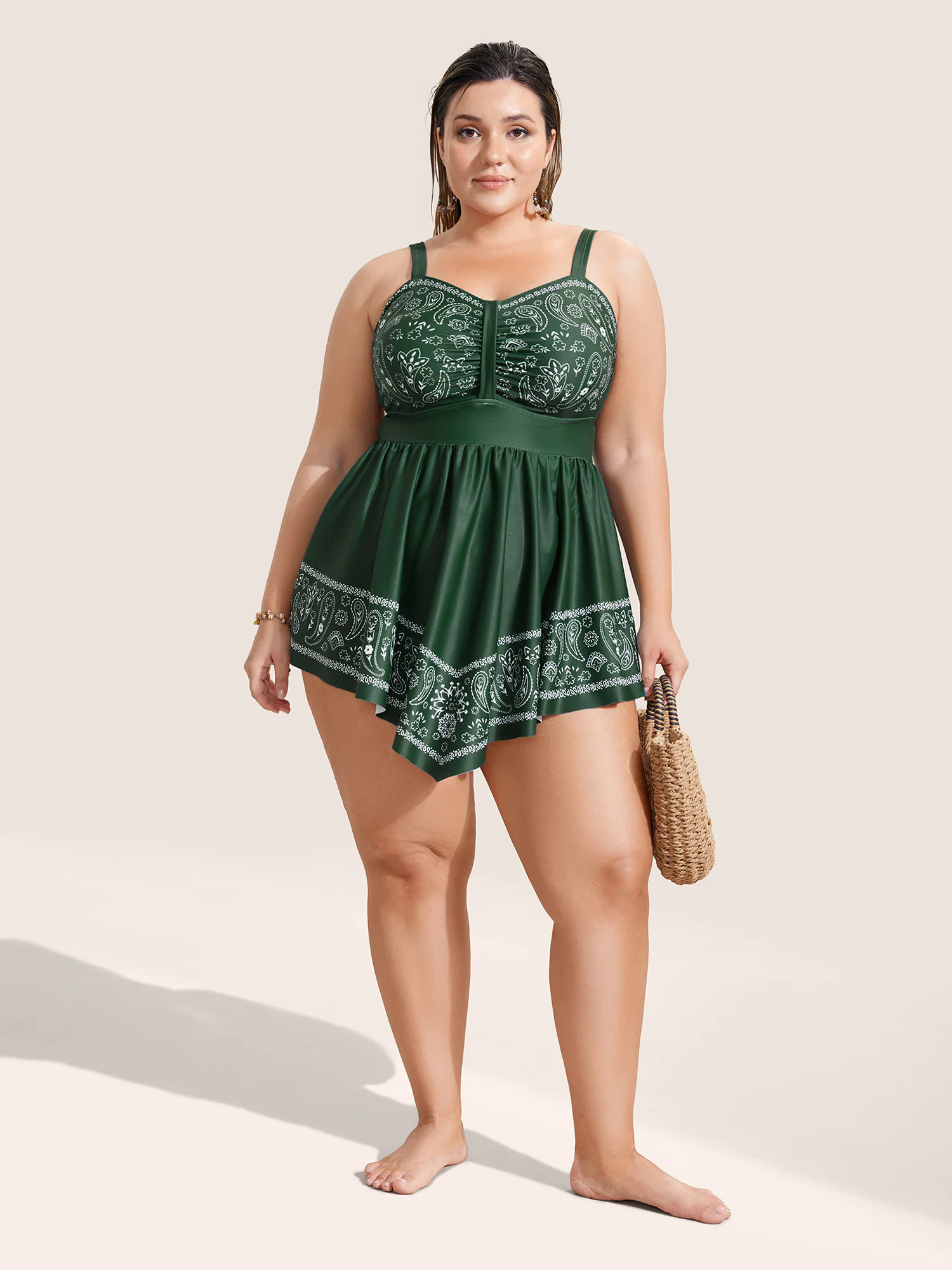 Paisley Print Ruched Adjustable Straps Swim Dress Paisley Print Ruched Adjustable Straps Swim Dress