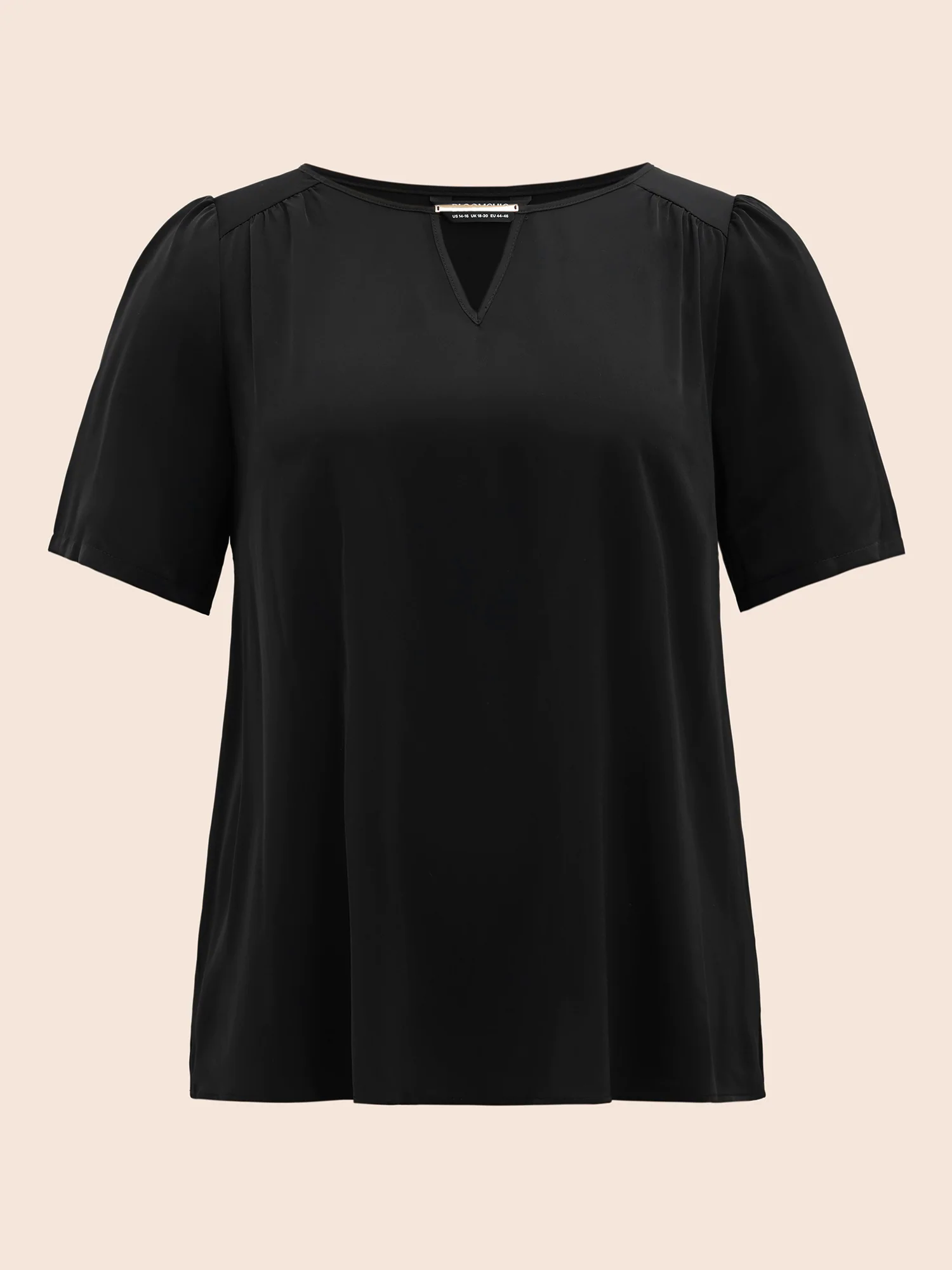 Anti-Wrinkle Plain Metal Detail Keyhole Neck  Blouse