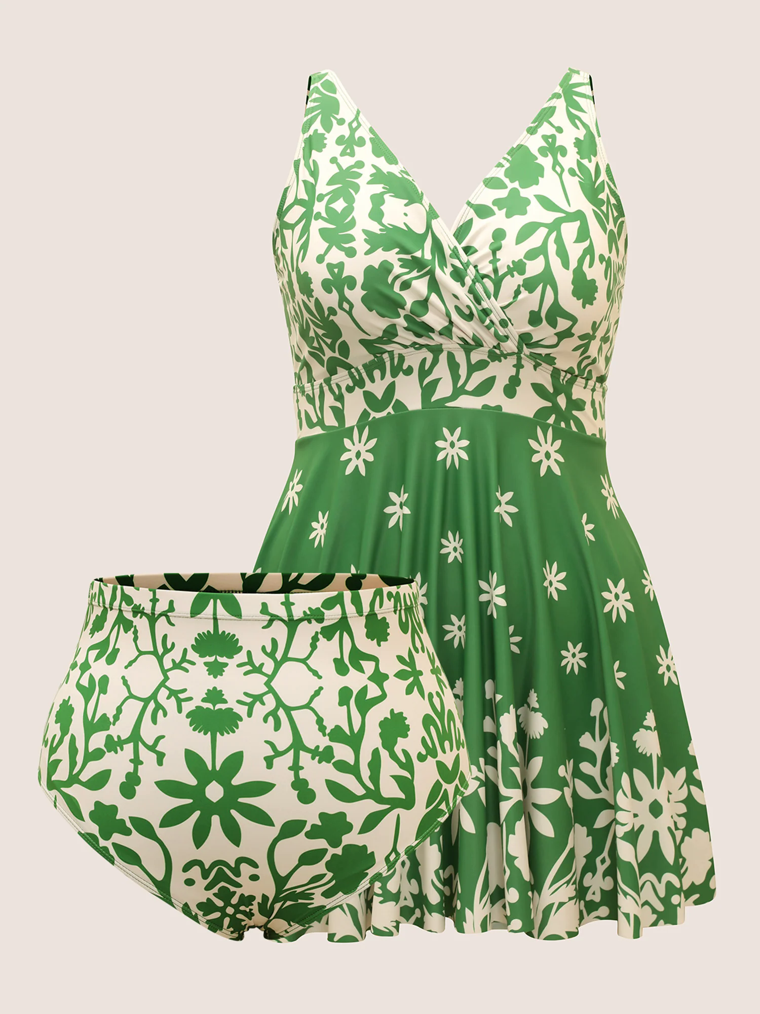 Boho Print Overlap Collar Gathered Swim Dress Boho Print Overlap Collar Gathered Swim Dress