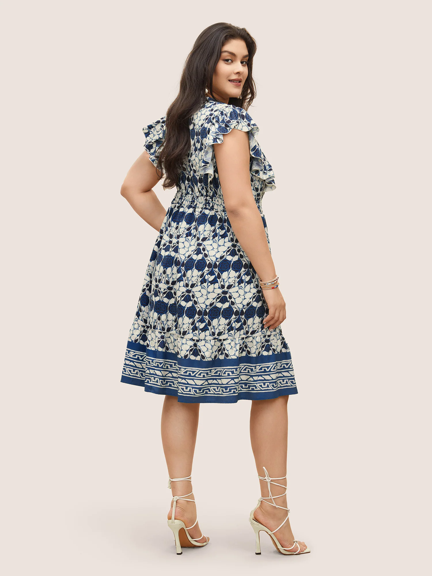 Boho Print Ruffles Shirred Pocket Elastic Waist Dress Boho Print Ruffles Shirred Pocket Elastic Waist Dress