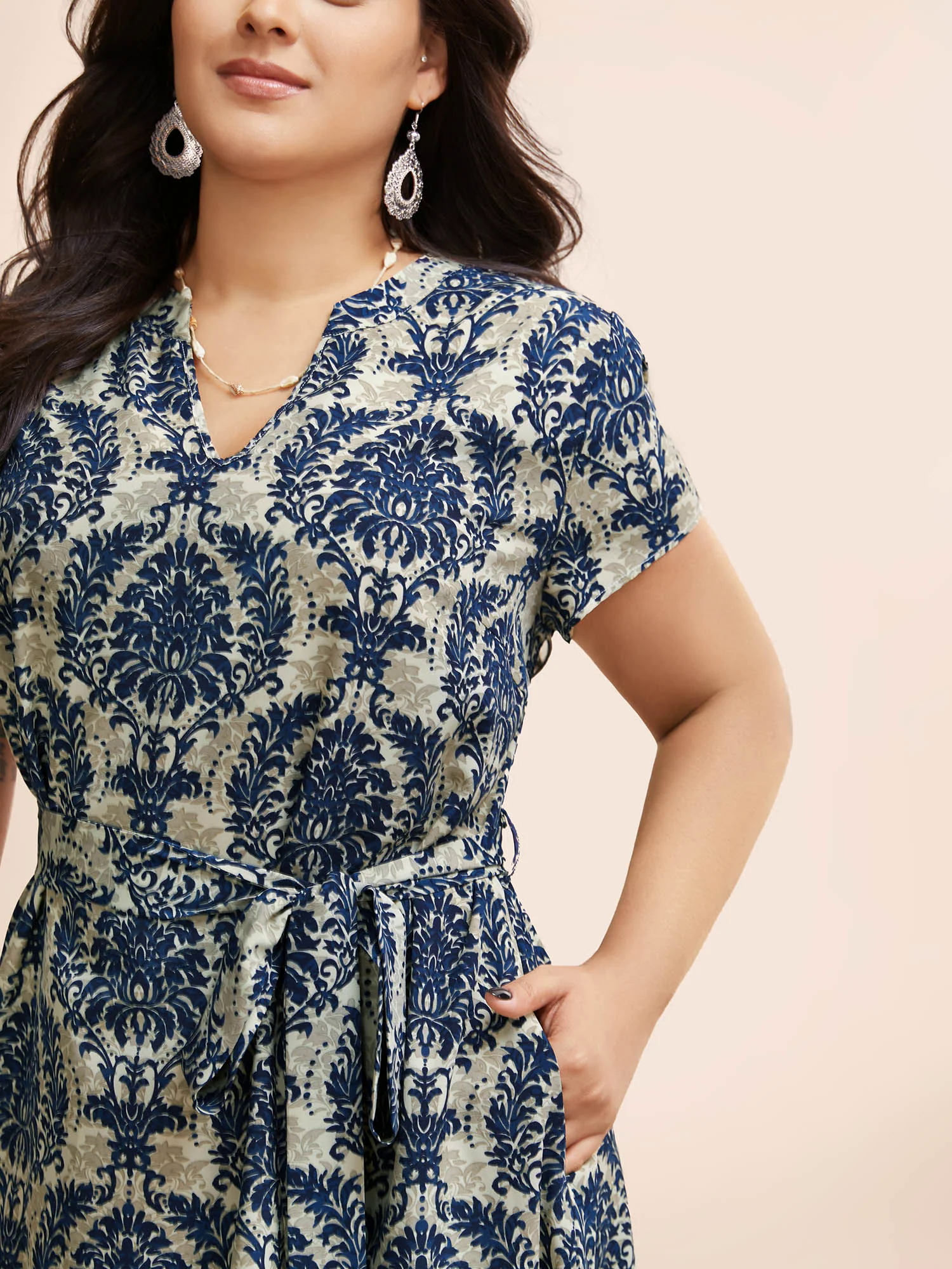 Boho Print Cap Sleeve Belted Dress Boho Print Cap Sleeve Belted Dress