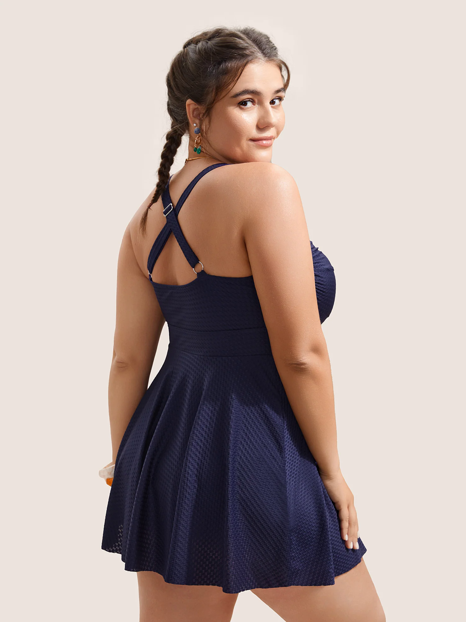 Plain Textured Crossover Bodycon Swim Dress Plain Textured Crossover Bodycon Swim Dress