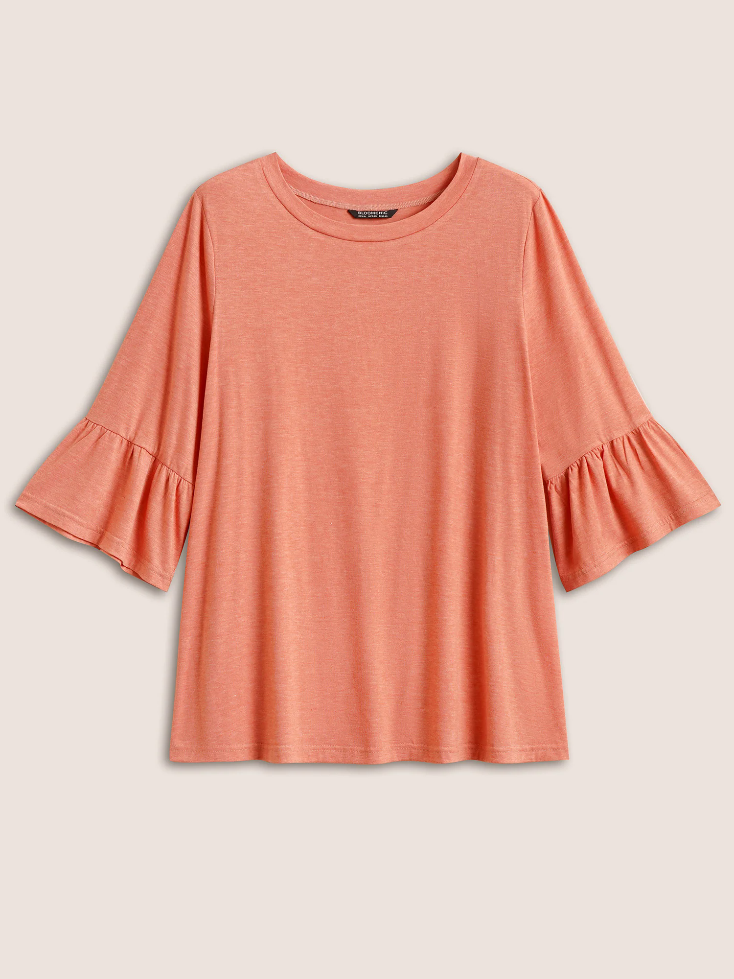 Solid Heather Patchwork Flutter Sleeve T-shirt Solid Heather Patchwork Flutter Sleeve T-shirt