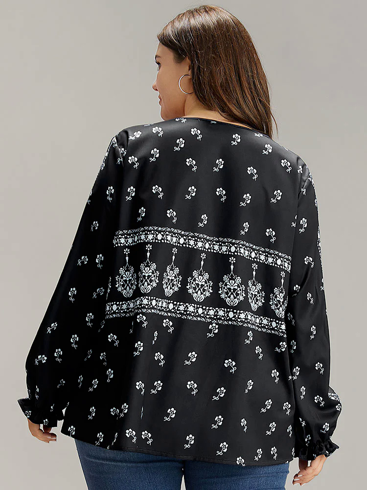 Bandana Print Flutter Trim Blouse