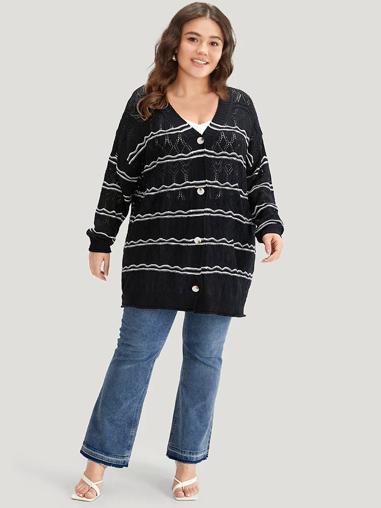 Striped Geometric Button Through Cardigan