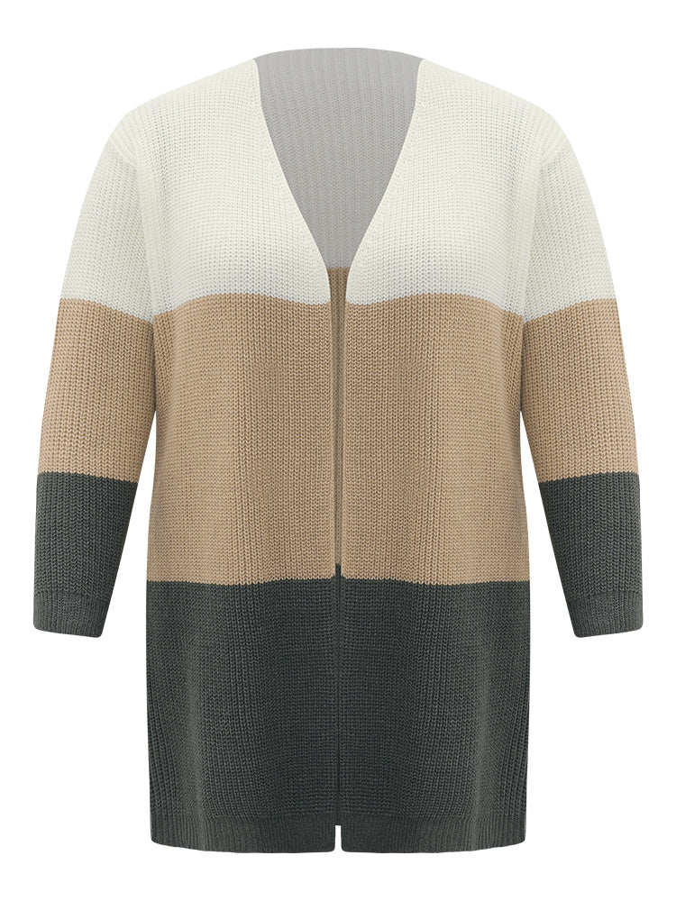 Colorblock Contrast Open Front Cardigan