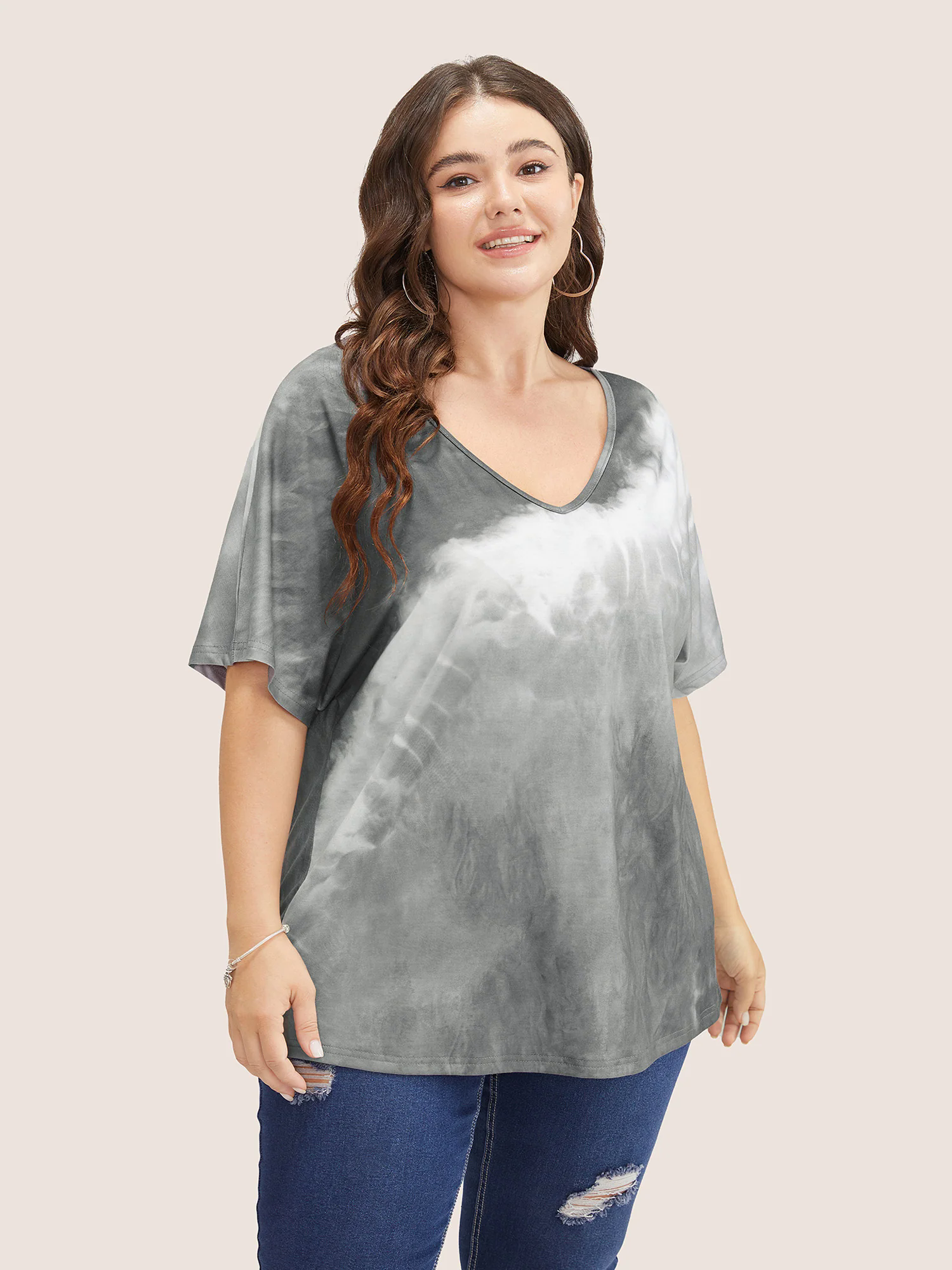 Tie Dye Drop Shoulder V Neck T-shirt Tie Dye Drop Shoulder V Neck T-shirt