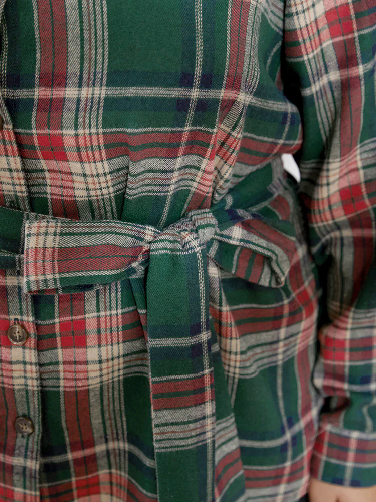 Plaid Button Up Belted Blouse Plaid Button Up Belted Blouse