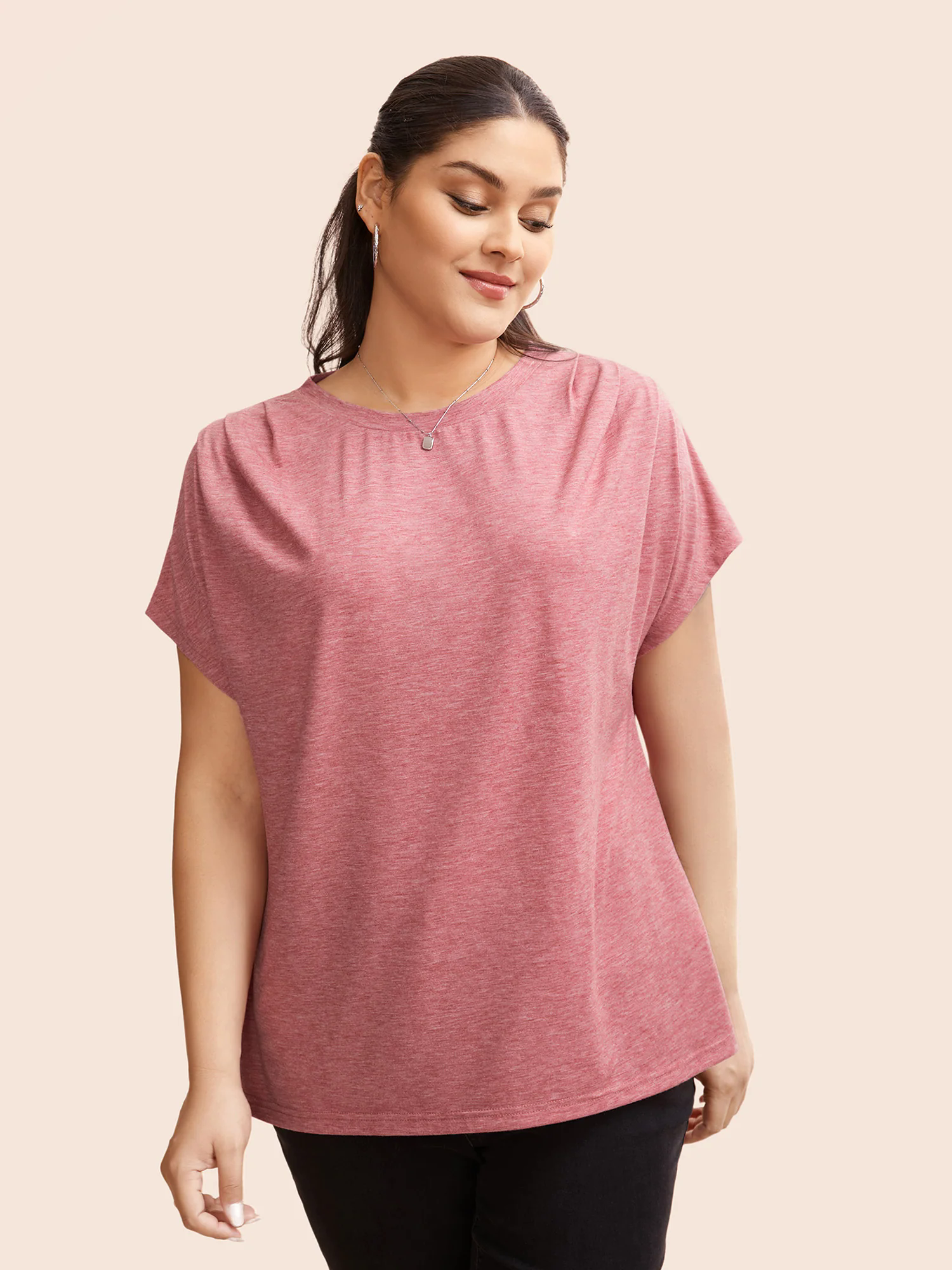 Crew Neck Pleated Dolman Sleeve T-shirt Crew Neck Pleated Dolman Sleeve T-shirt