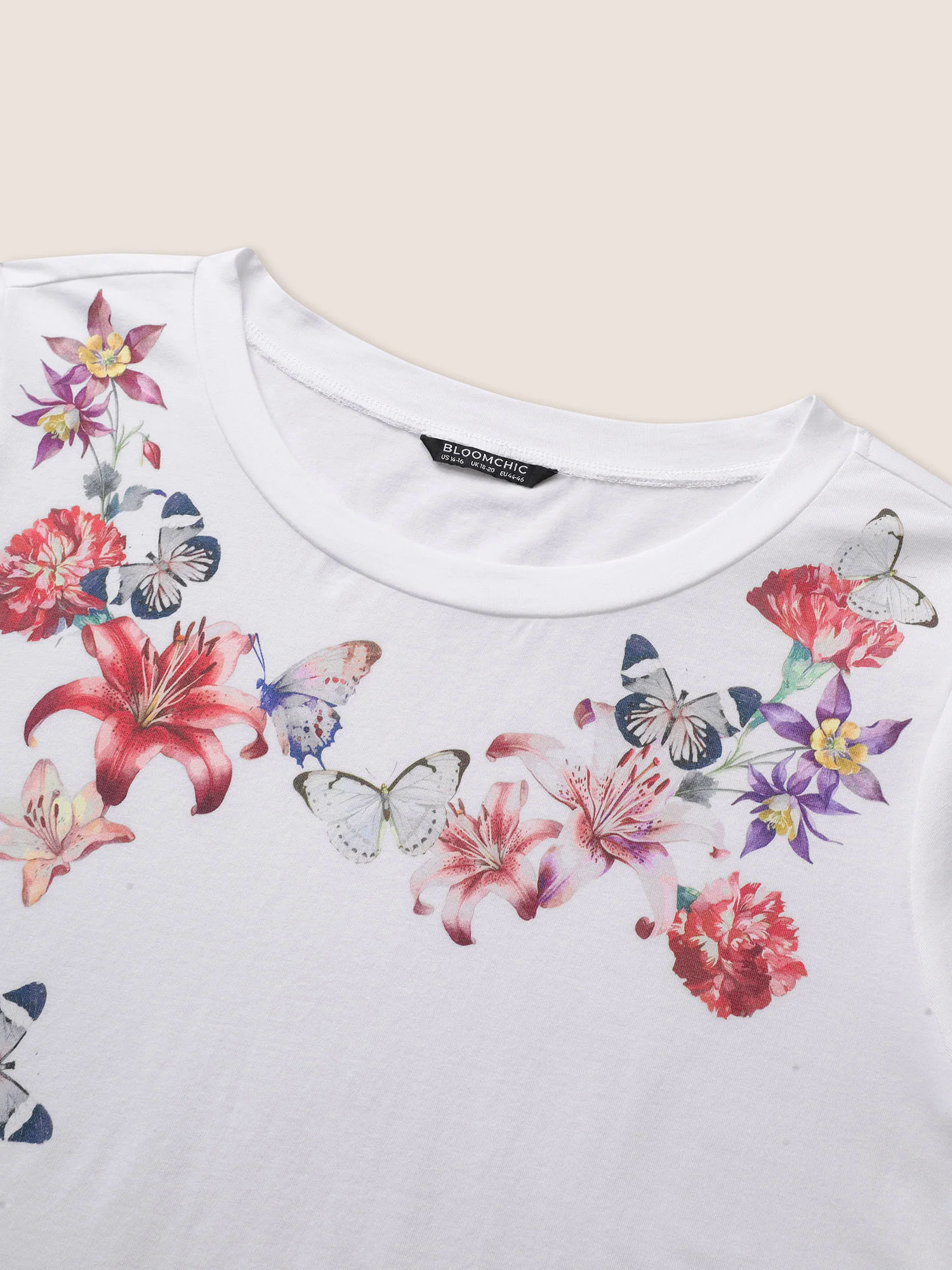 Cotton Natural Flowers Print Round Neck T-shirt Cotton Natural Flowers Print Round Neck T-shirt