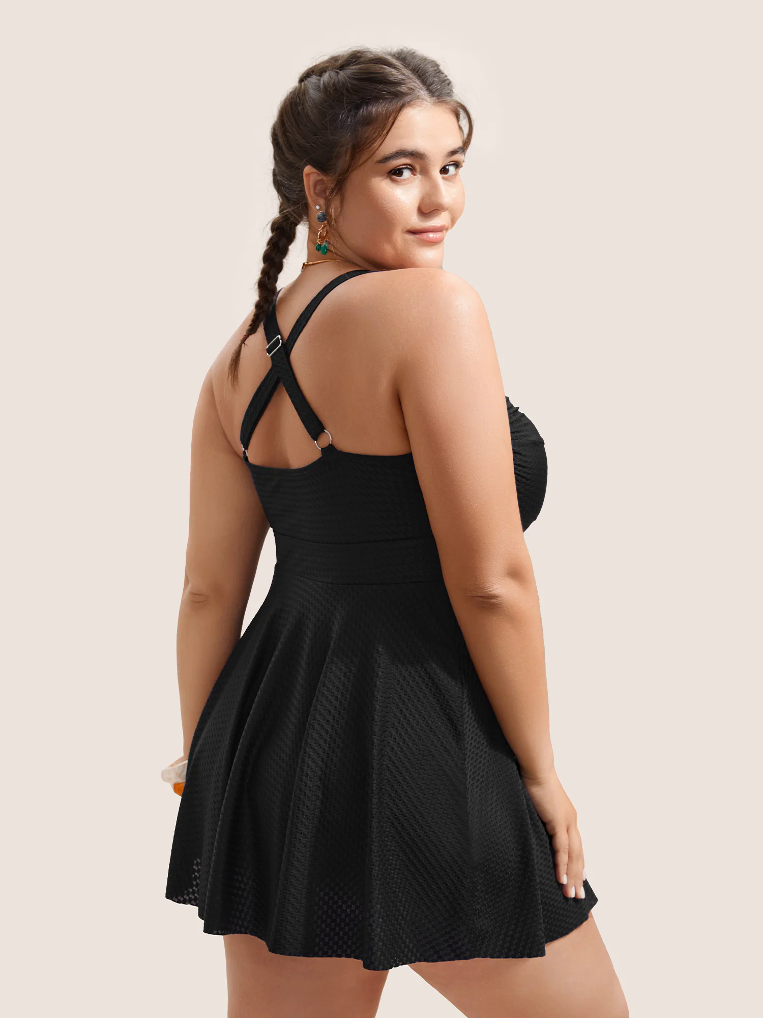 Plain Textured Crossover Bodycon Swim Dress Plain Textured Crossover Bodycon Swim Dress