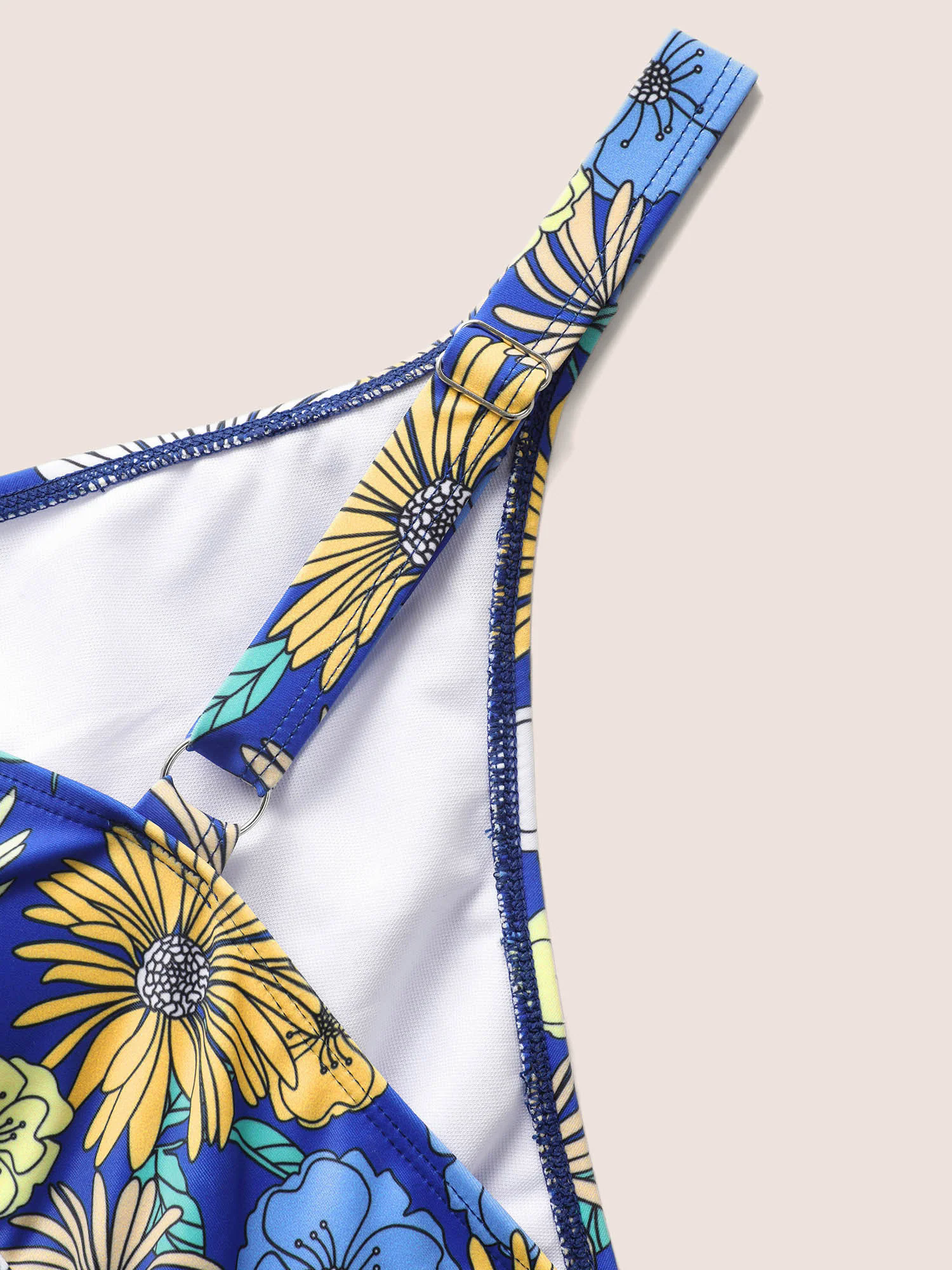 Overlap Collar Floral Mesh Split Side Swim Dress Overlap Collar Floral Mesh Split Side Swim Dress