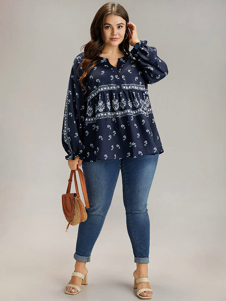 Bandana Print Flutter Trim Blouse