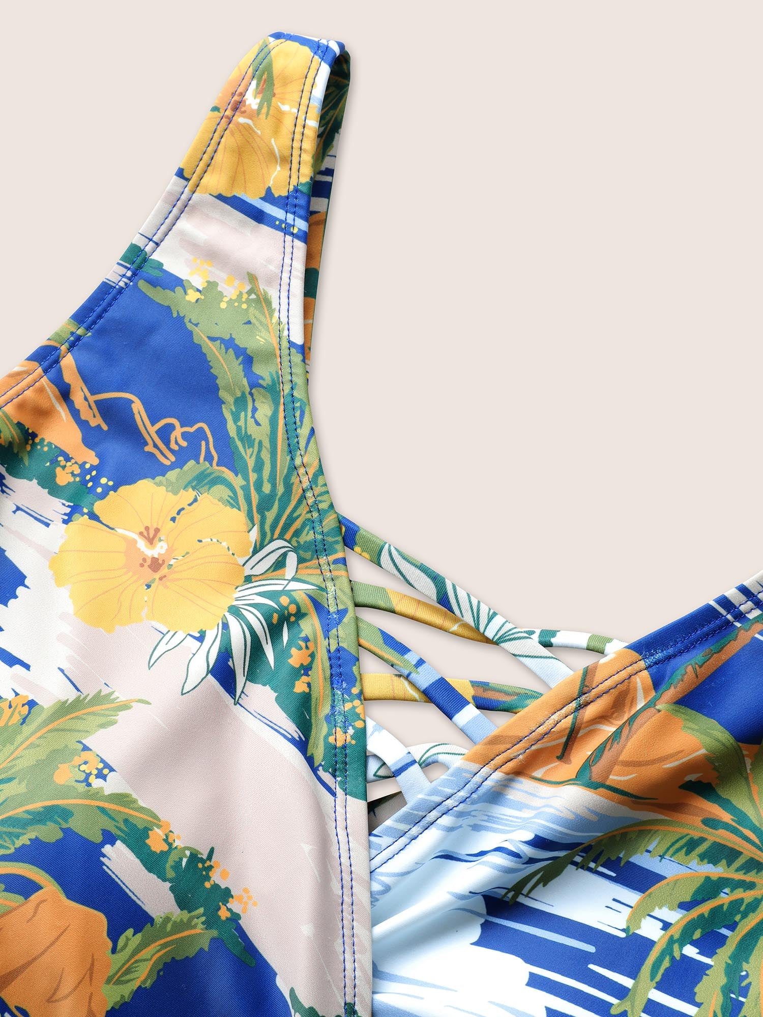 Tropical Print Crisscross Cut Out Swim Dress Tropical Print Crisscross Cut Out Swim Dress
