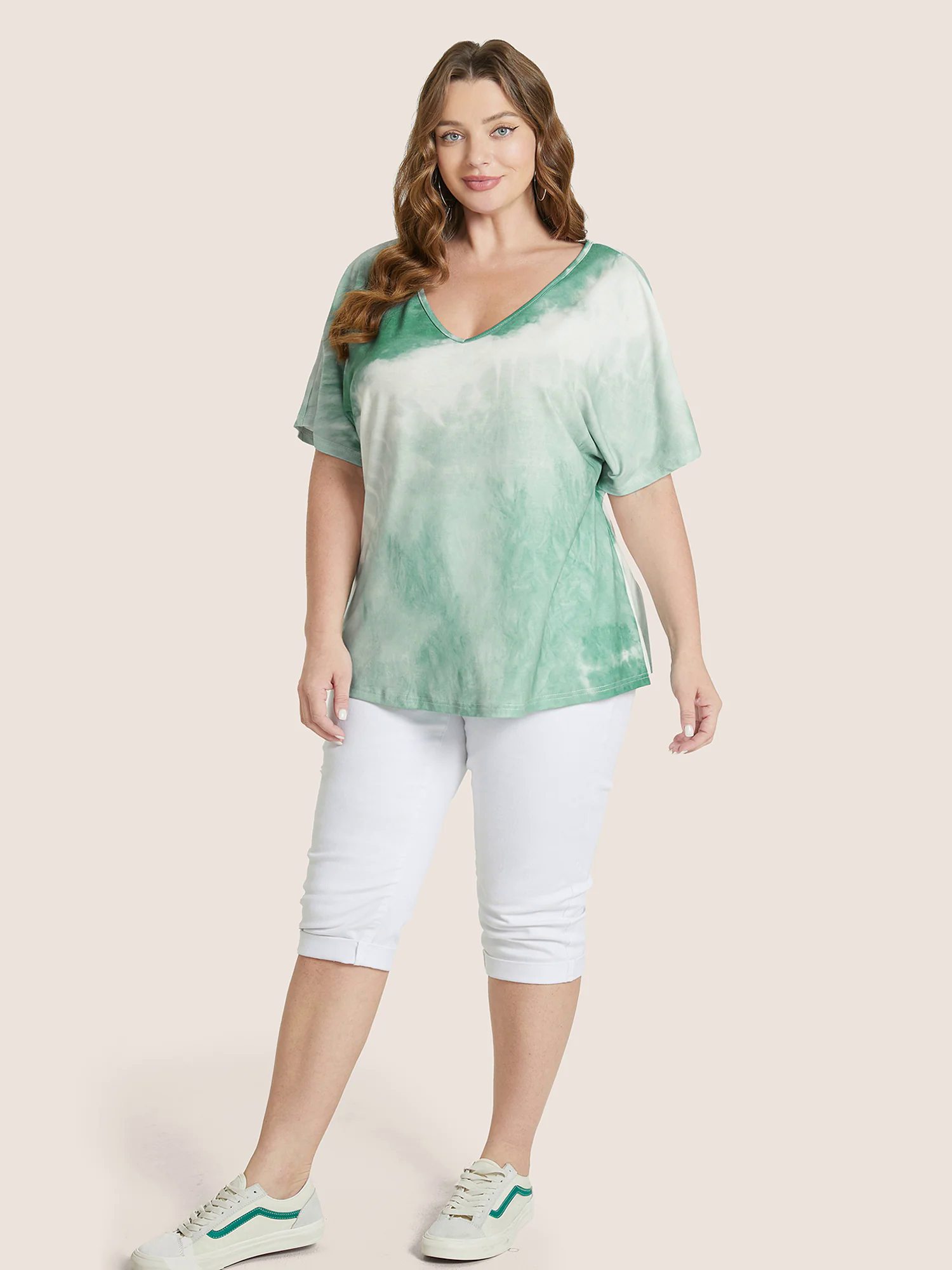 Tie Dye Drop Shoulder V Neck T-shirt Tie Dye Drop Shoulder V Neck T-shirt