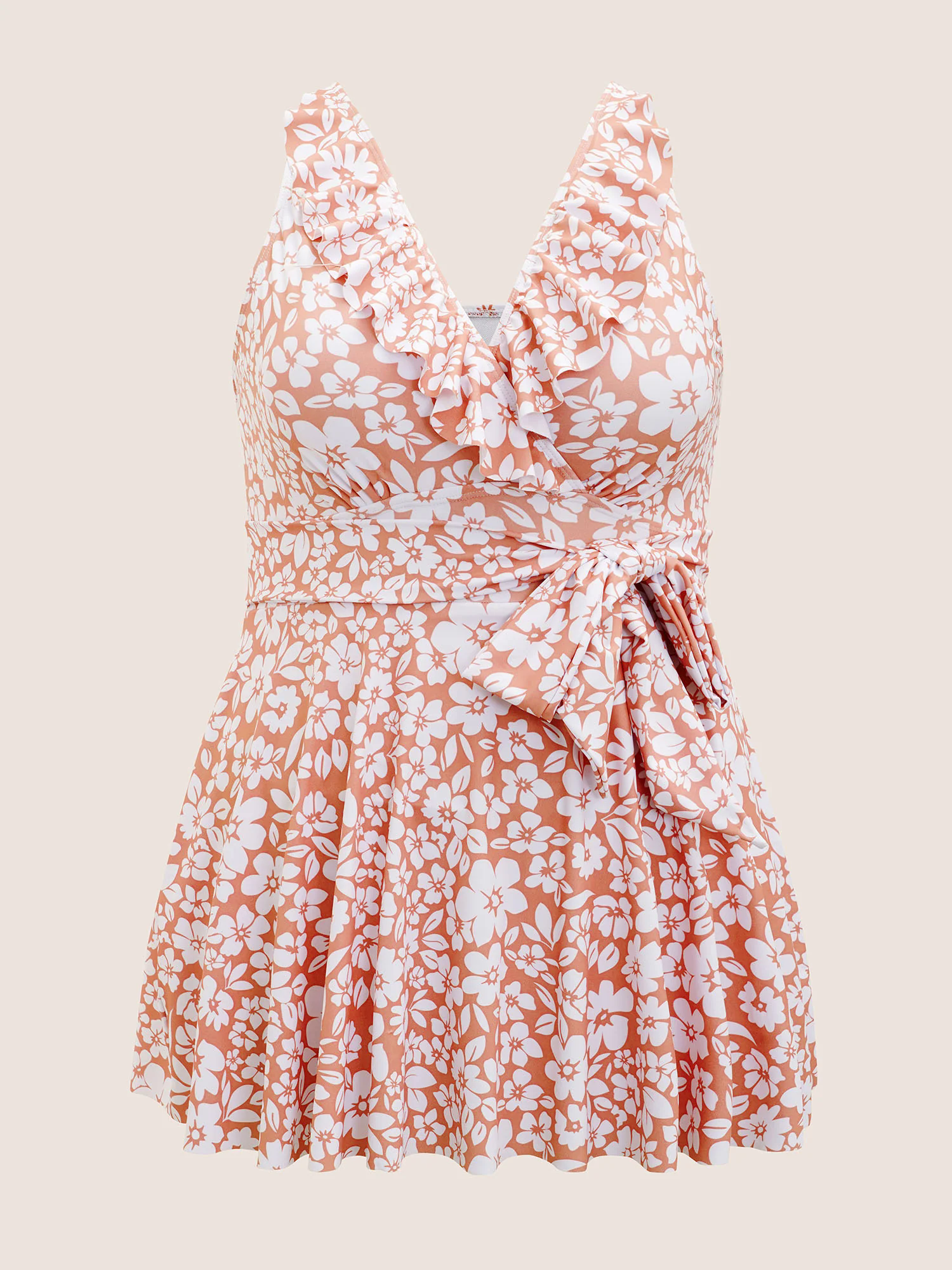 Floral Tie Knot Patchwork Ruffles Swim Dress Floral Tie Knot Patchwork Ruffles Swim Dress
