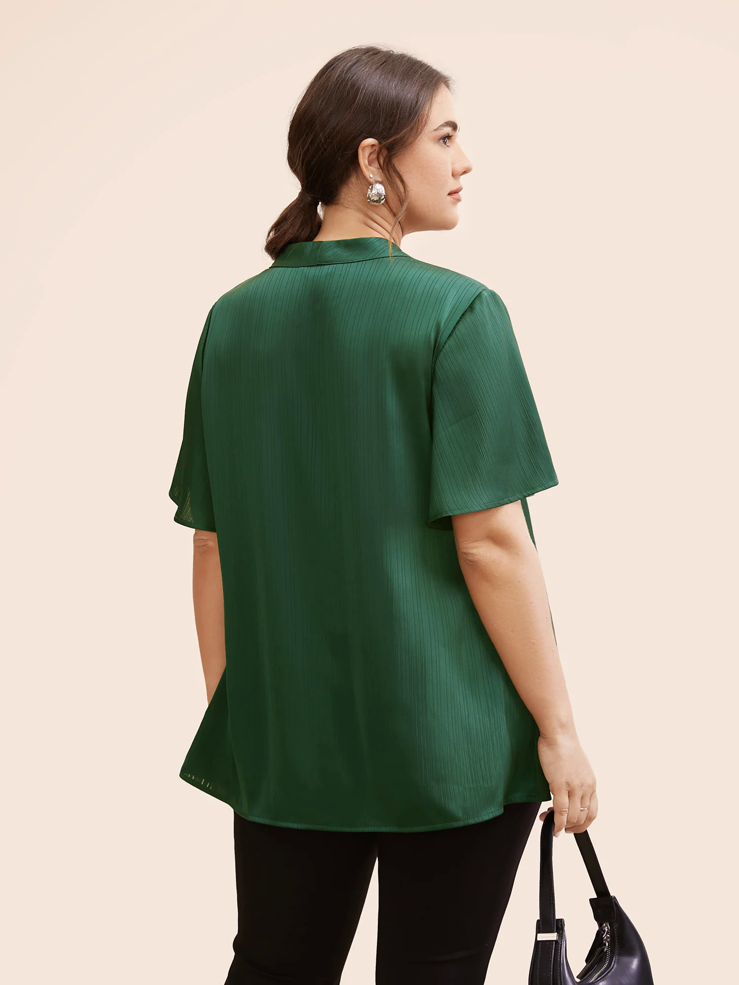 Plain Knot Neck Ruffle Sleeve Blouse Plain Knot Neck Ruffle Sleeve Blouse