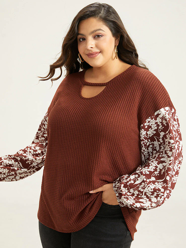 Silhouette Floral Print Keyhole Lantern Sleeve Sweatshirt Silhouette Floral Print Keyhole Lantern Sleeve Sweatshirt