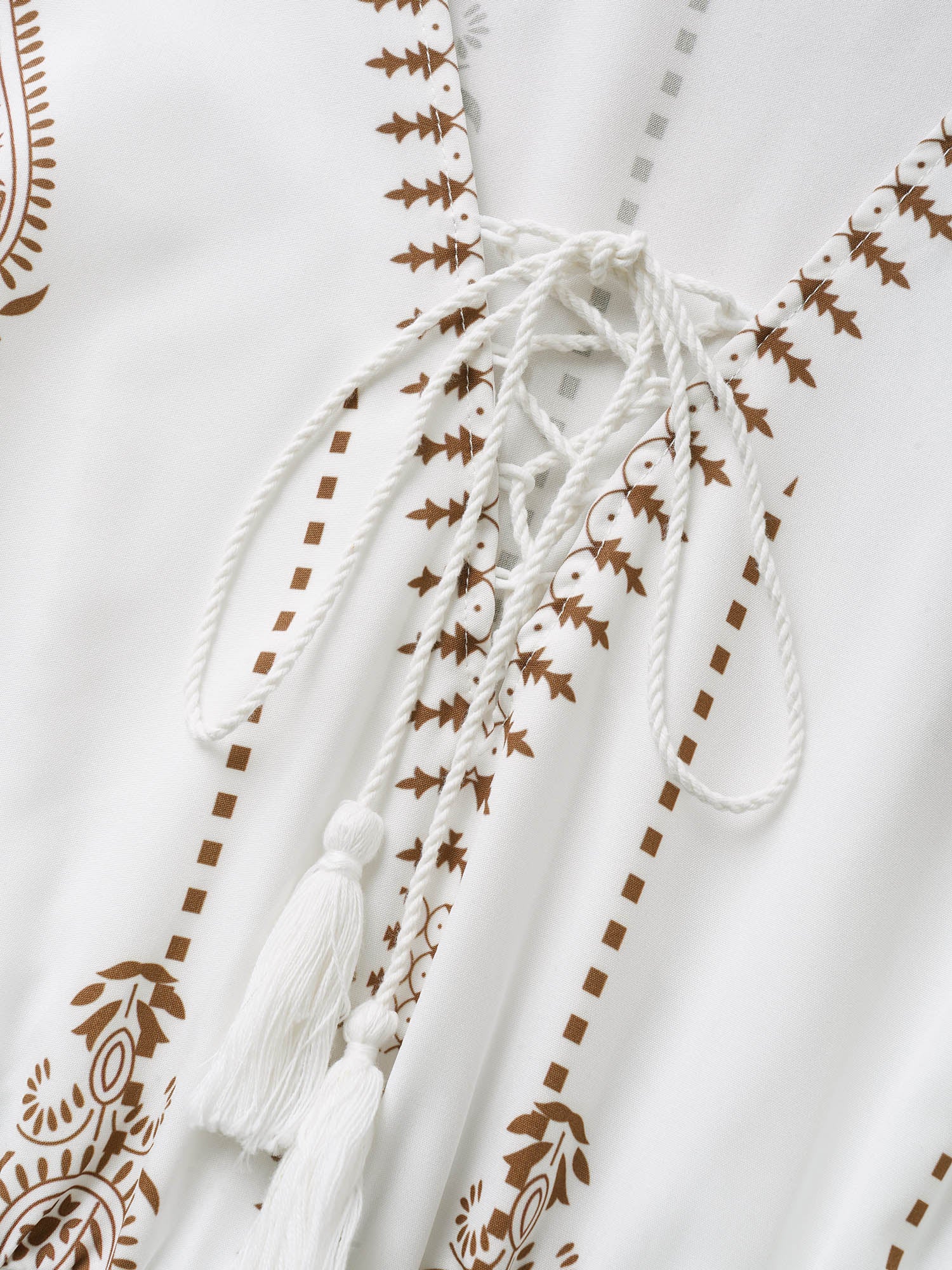 Boho Print Cross Straps Tassels Ruffles Dress Boho Print Cross Straps Tassels Ruffles Dress