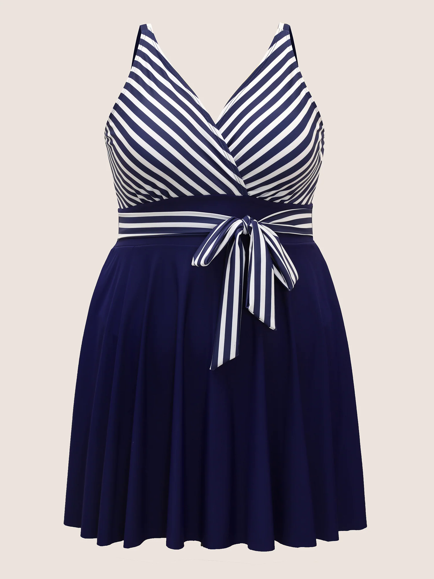 Striped Patchwork Wrap Tie Knot Swim Dress Striped Patchwork Wrap Tie Knot Swim Dress