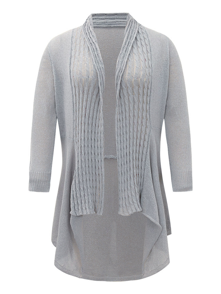 Cable Knit Open Front Asymmetrical Hem Cardigan