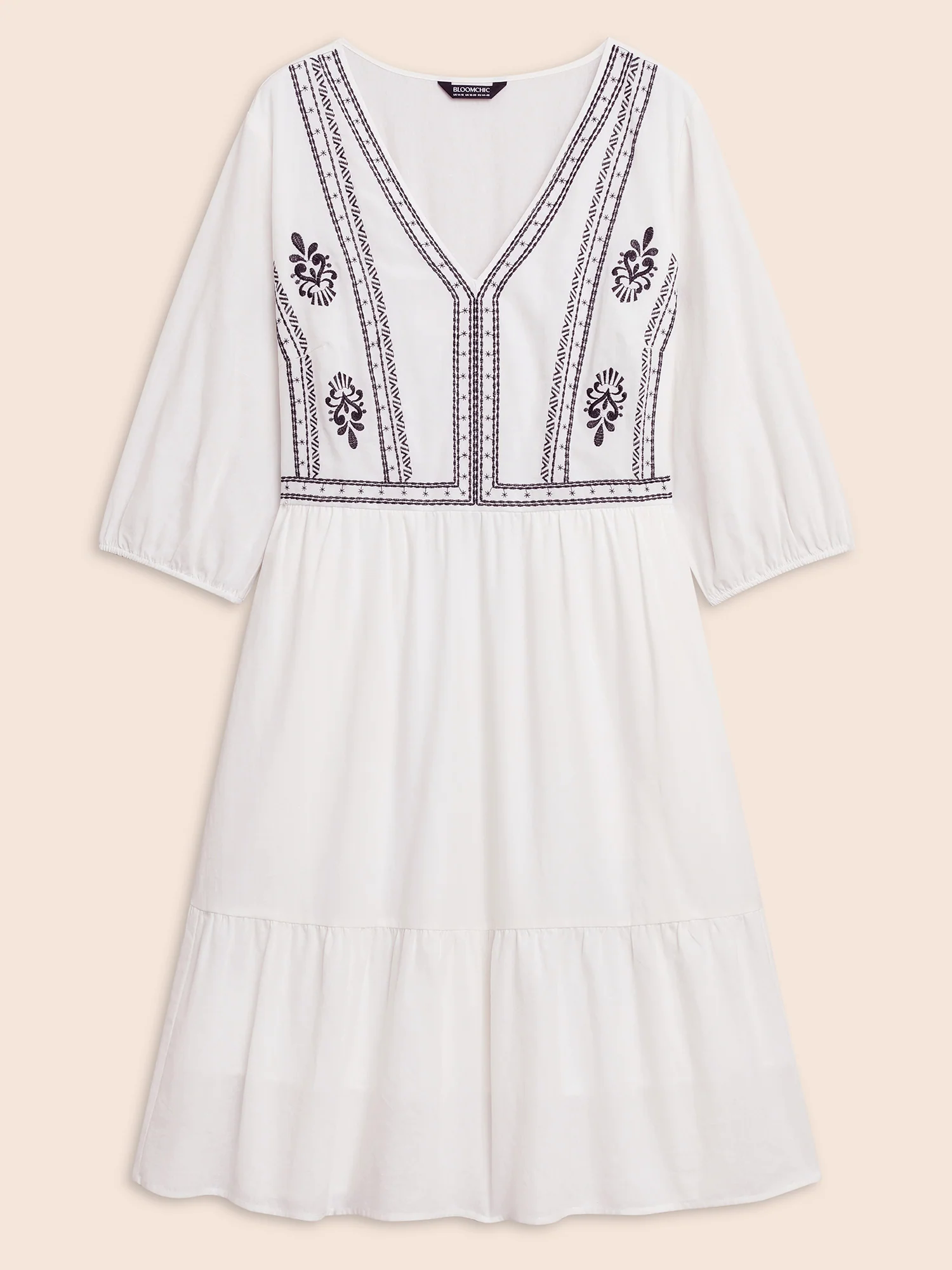 Boho Embroidered Elastic Waist Lantern Sleeve Dress Boho Embroidered Elastic Waist Lantern Sleeve Dress