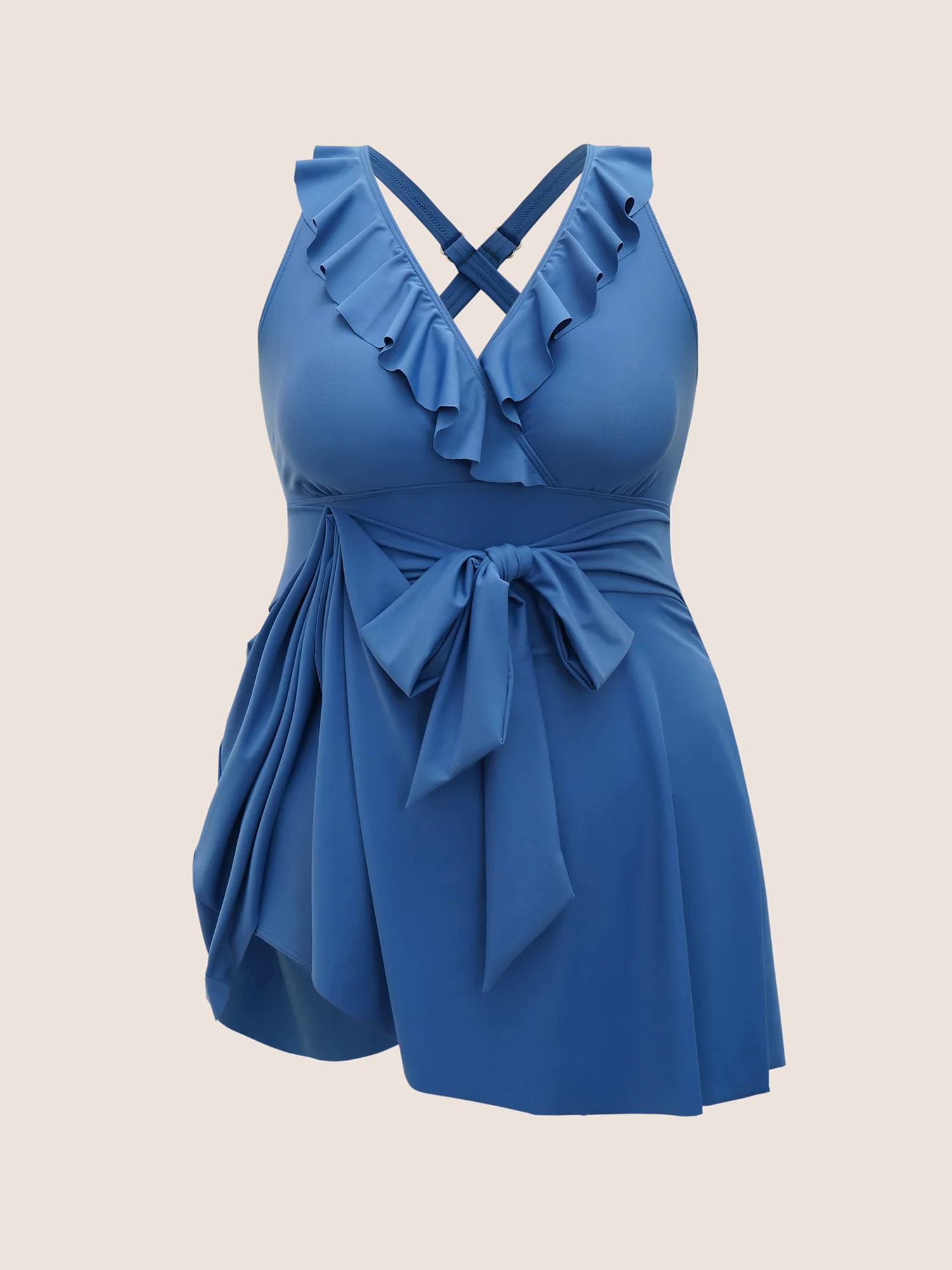 Solid Ruffle Trim Tie Knot Swim Dress Solid Ruffle Trim Tie Knot Swim Dress