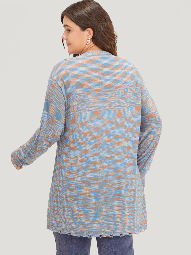 Ombre Pocket Open Front Ripped Hem Cardigan Ombre Pocket Open Front Ripped Hem Cardigan