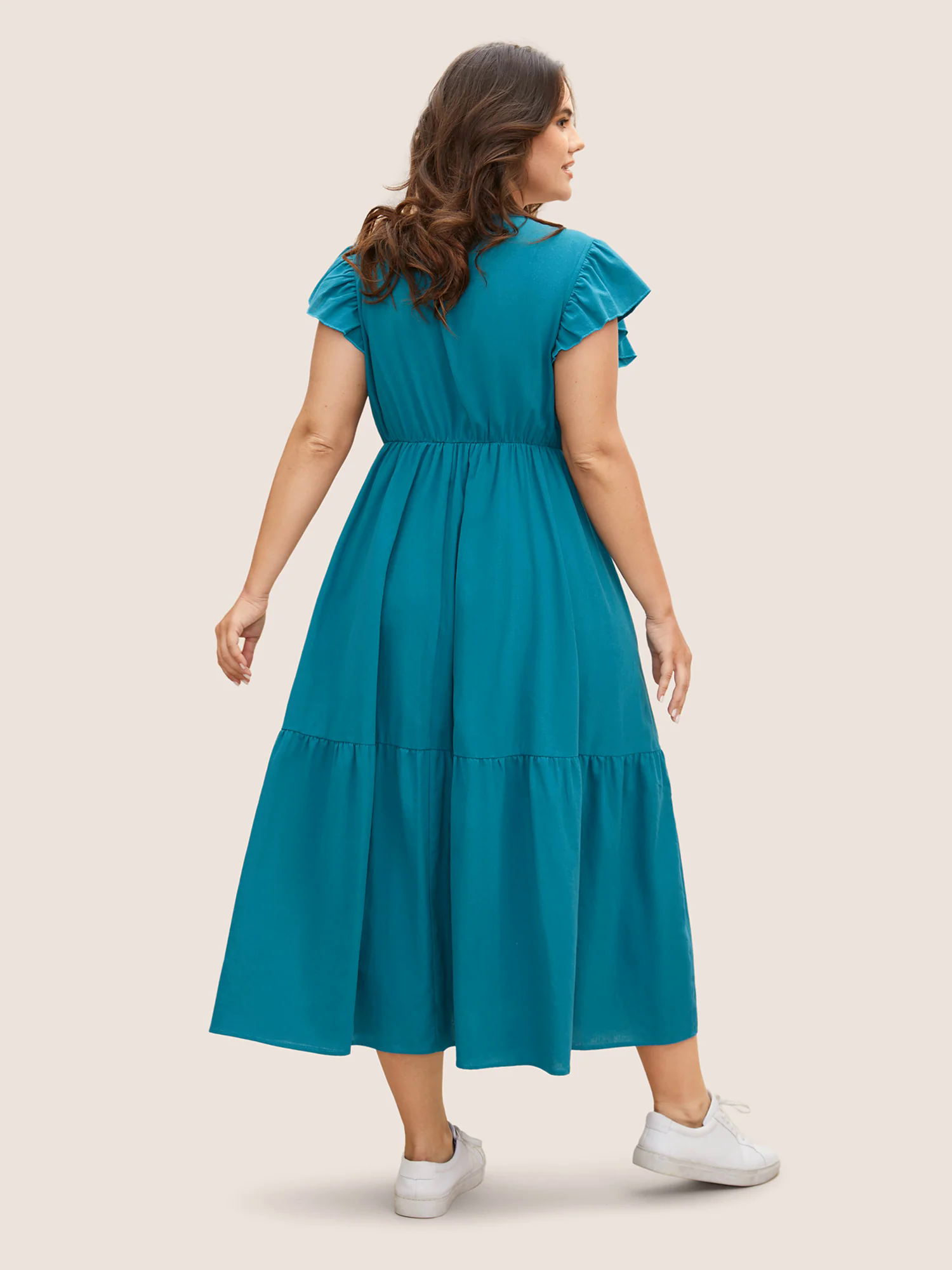 Cotton Bandana Geometric Ruffle Cap Sleeve Midi Dress Cotton Bandana Geometric Ruffle Cap Sleeve Midi Dress