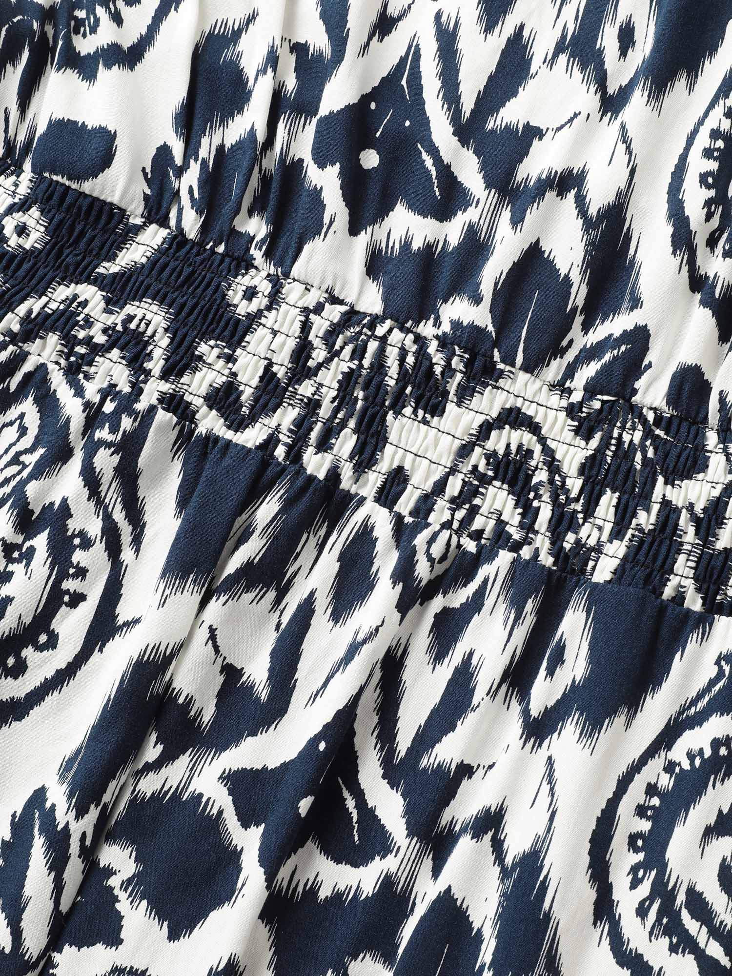 Boho Print Mock Neck Shirred Ruffle Cap Sleeve Dress Boho Print Mock Neck Shirred Ruffle Cap Sleeve Dress