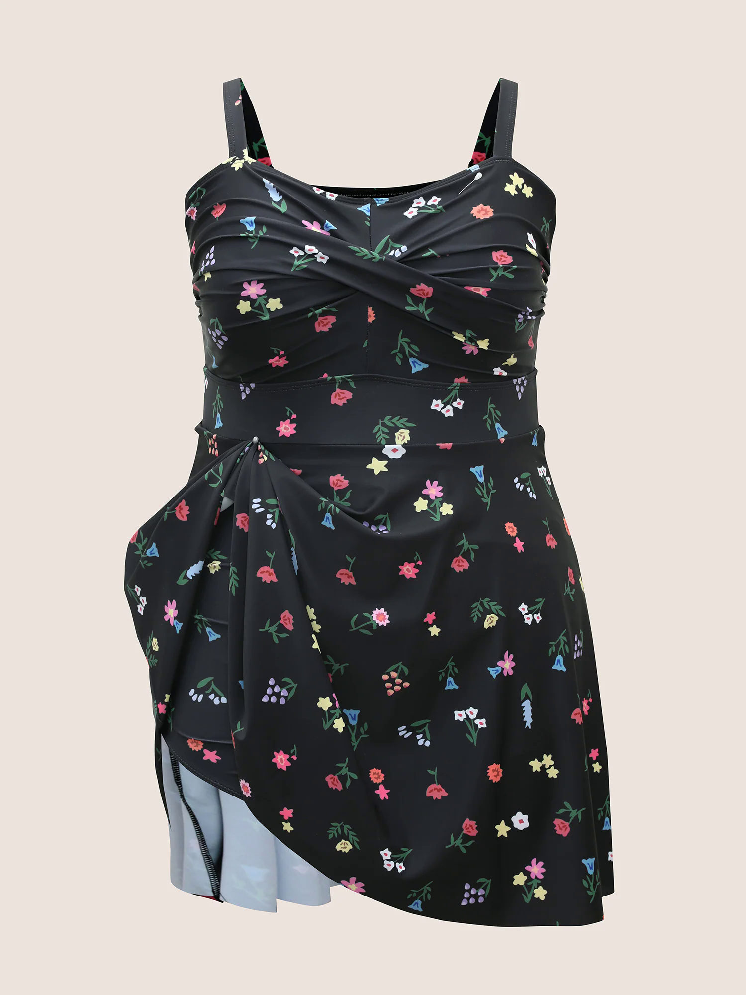 Heart Neckline Floral Twist Front Swim Dress Heart Neckline Floral Twist Front Swim Dress