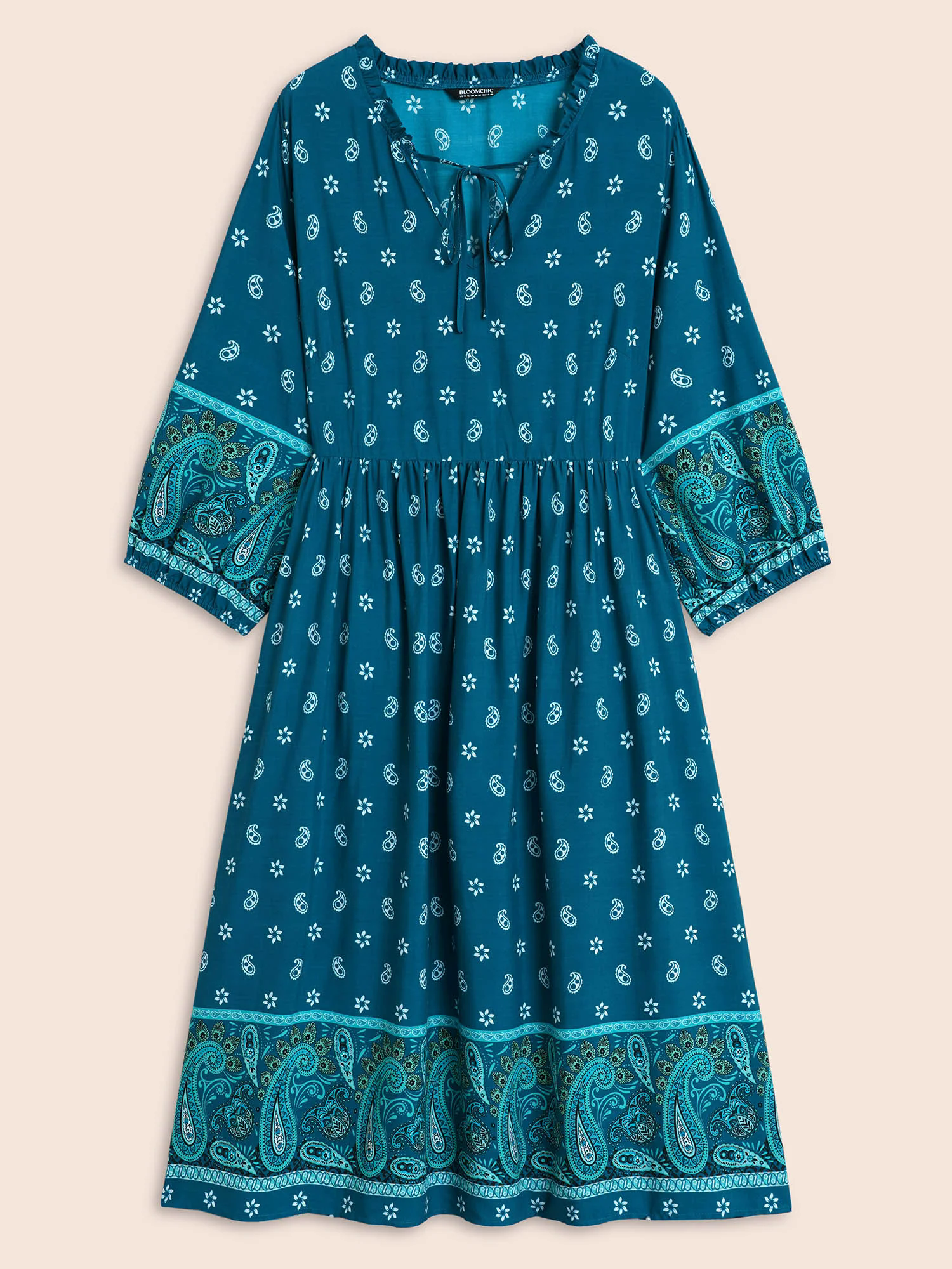 Paisley Print Tie Knot Lantern Sleeve Dress Paisley Print Tie Knot Lantern Sleeve Dress