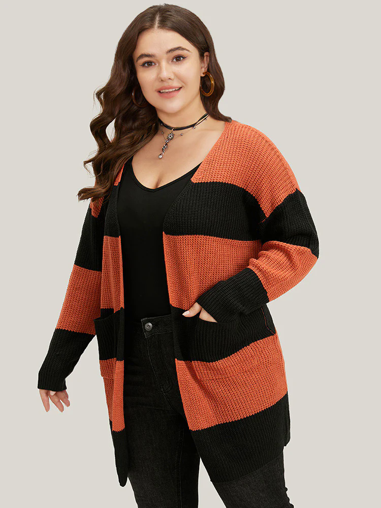 Halloween Colorblock Patched Pocket Tunic Cardigan Halloween Colorblock Patched Pocket Tunic Cardigan