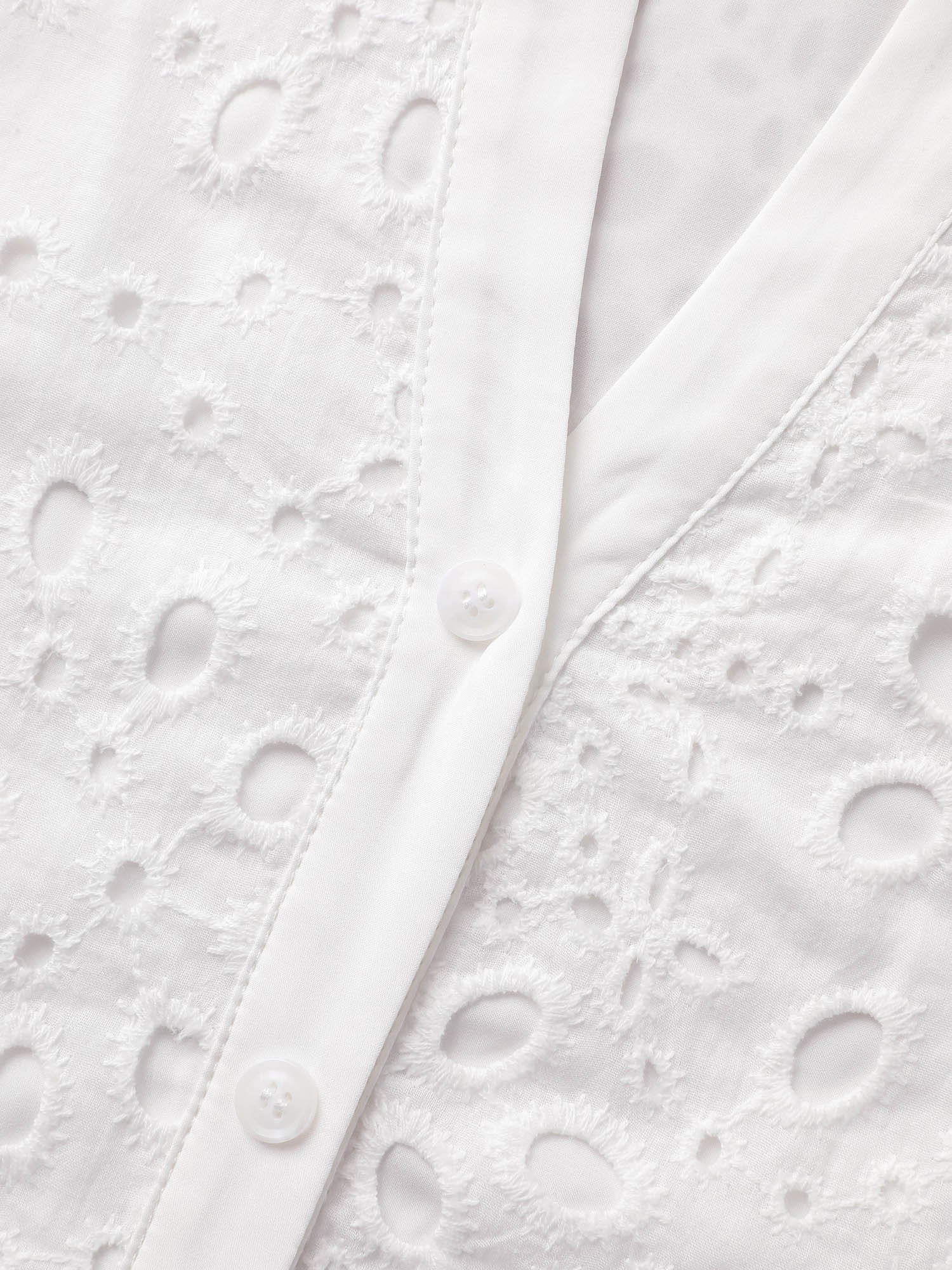 Notched Broderie Anglaise Lantern Sleeve Blouse Notched Broderie Anglaise Lantern Sleeve Blouse