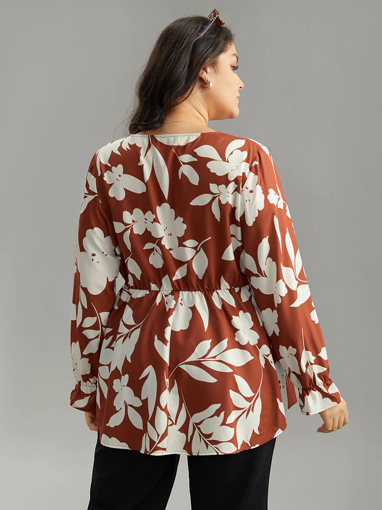 Silhouette Floral Print Elastic Waist Blouse Silhouette Floral Print Elastic Waist Blouse