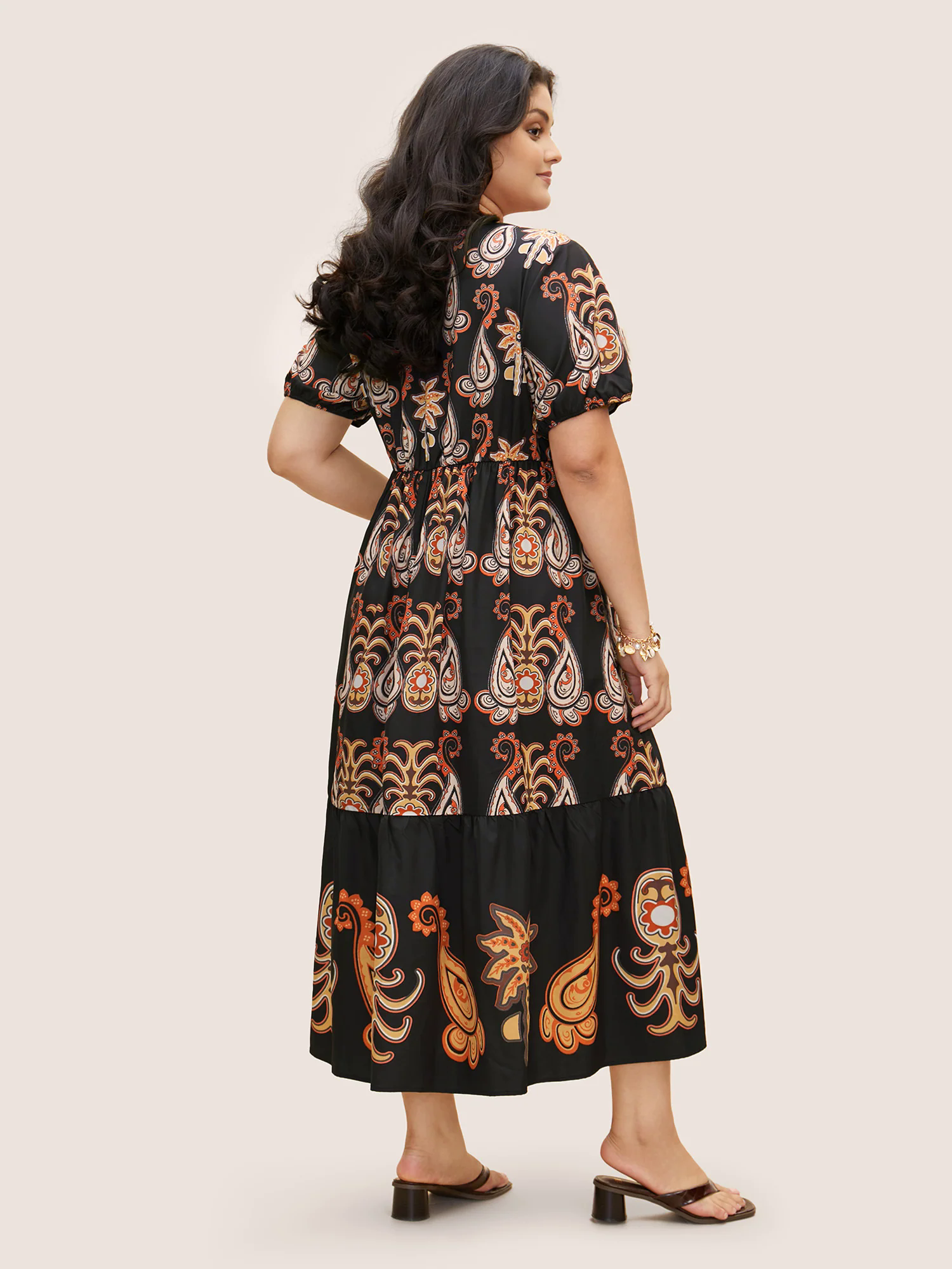 Bandana Print Lantern Sleeve Maxi Dress