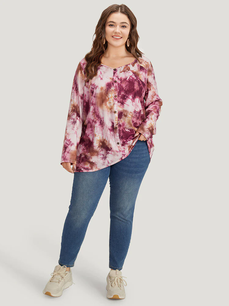 Tie Dye Button Detail Round Neck T-shirt Tie Dye Button Detail Round Neck T-shirt