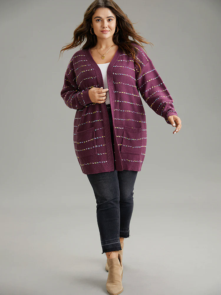 Heather Rainbow Striped Open Front Cardigan Heather Rainbow Striped Open Front Cardigan
