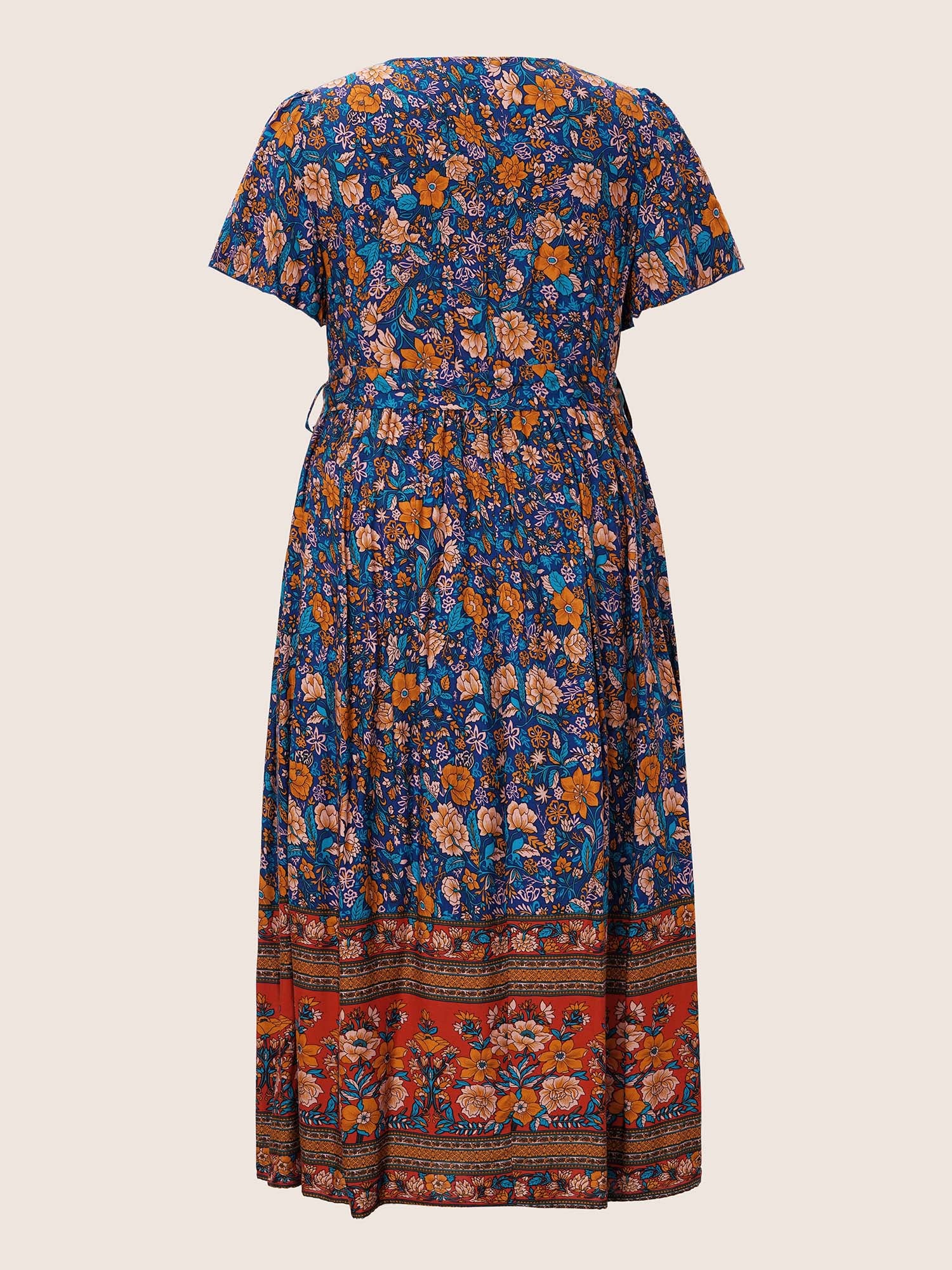 Bandana Surplice Neck Pocket Belted Flutter Hem Maxi Dress Bandana Surplice Neck Pocket Belted Flutter Hem Maxi Dress