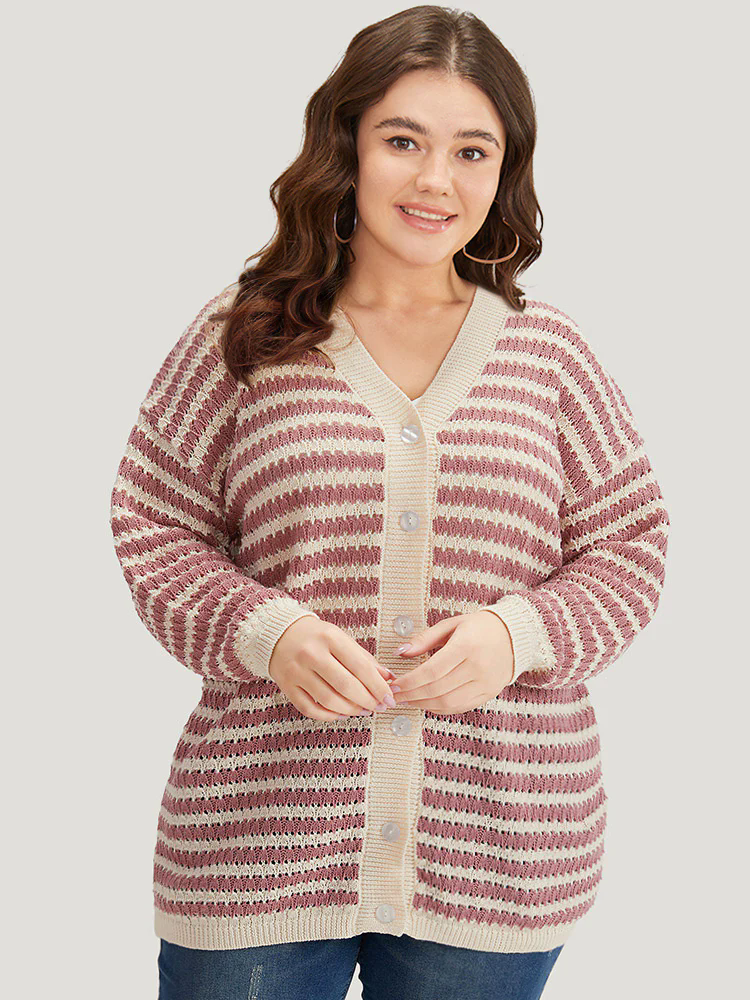 Striped Button Through Cut Out Cardigan Striped Button Through Cut Out Cardigan